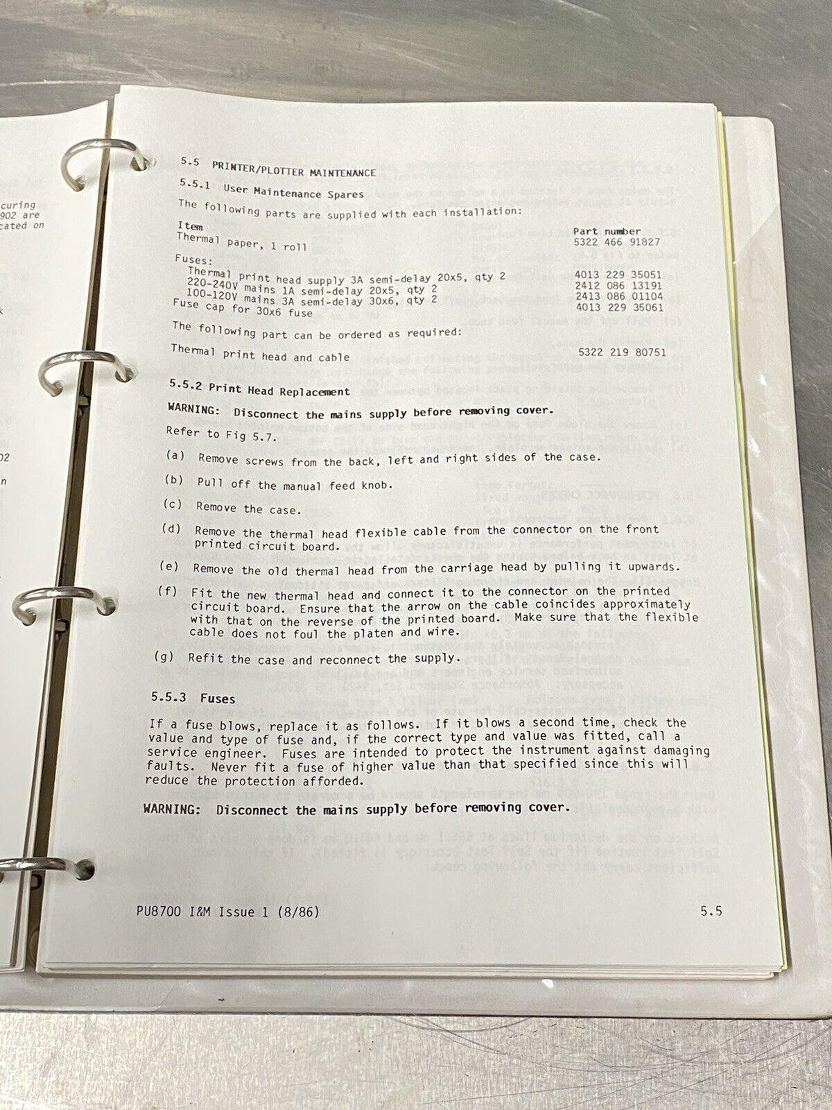 Philips PU8700 UV visible Spectrophotometers - Users Guide / Instruction Manual