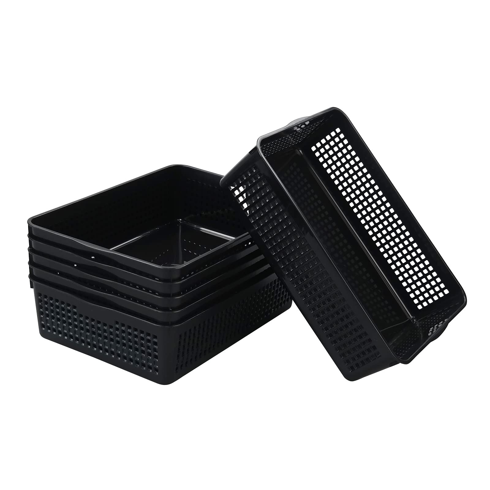 6 Pack Plastic A4 Letter Baskets, Black Office Basket Trays