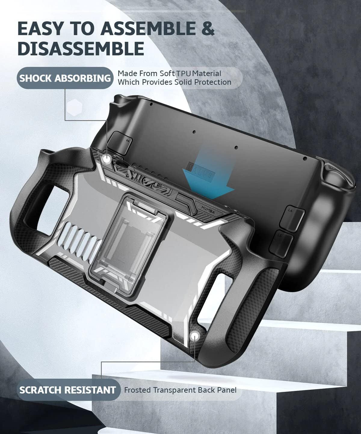 Mumba For Steam Deck 2022 Console Grip Case with Kickstand Ergonomic Cover Shell