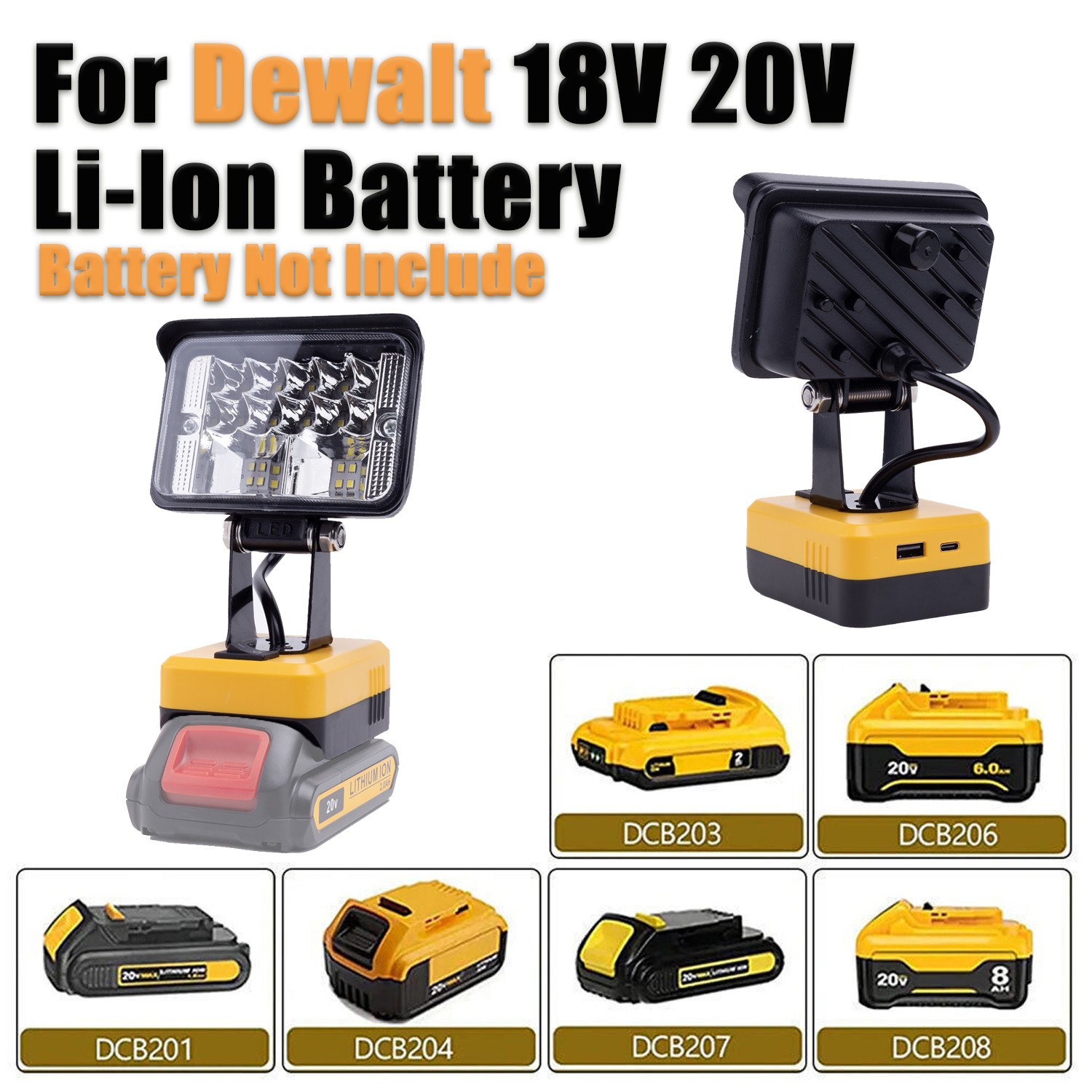 For Dewalt 20V Battery Flood Light Flashlight Tool Only Outdoor LED Worklight