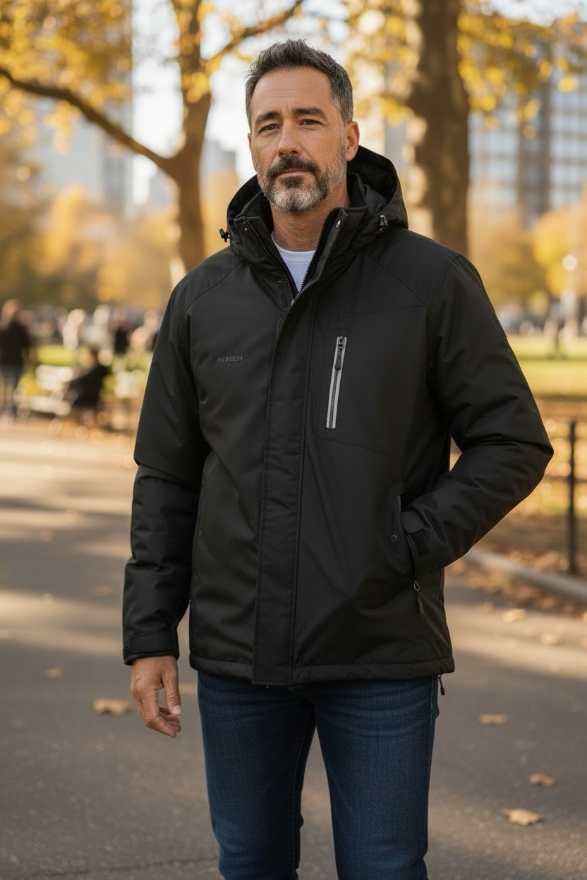 PREOWN-FREE TECH MENS 3XL(54-56) Long Sleeve/3 Zip Pockets Black Jacket Hooded