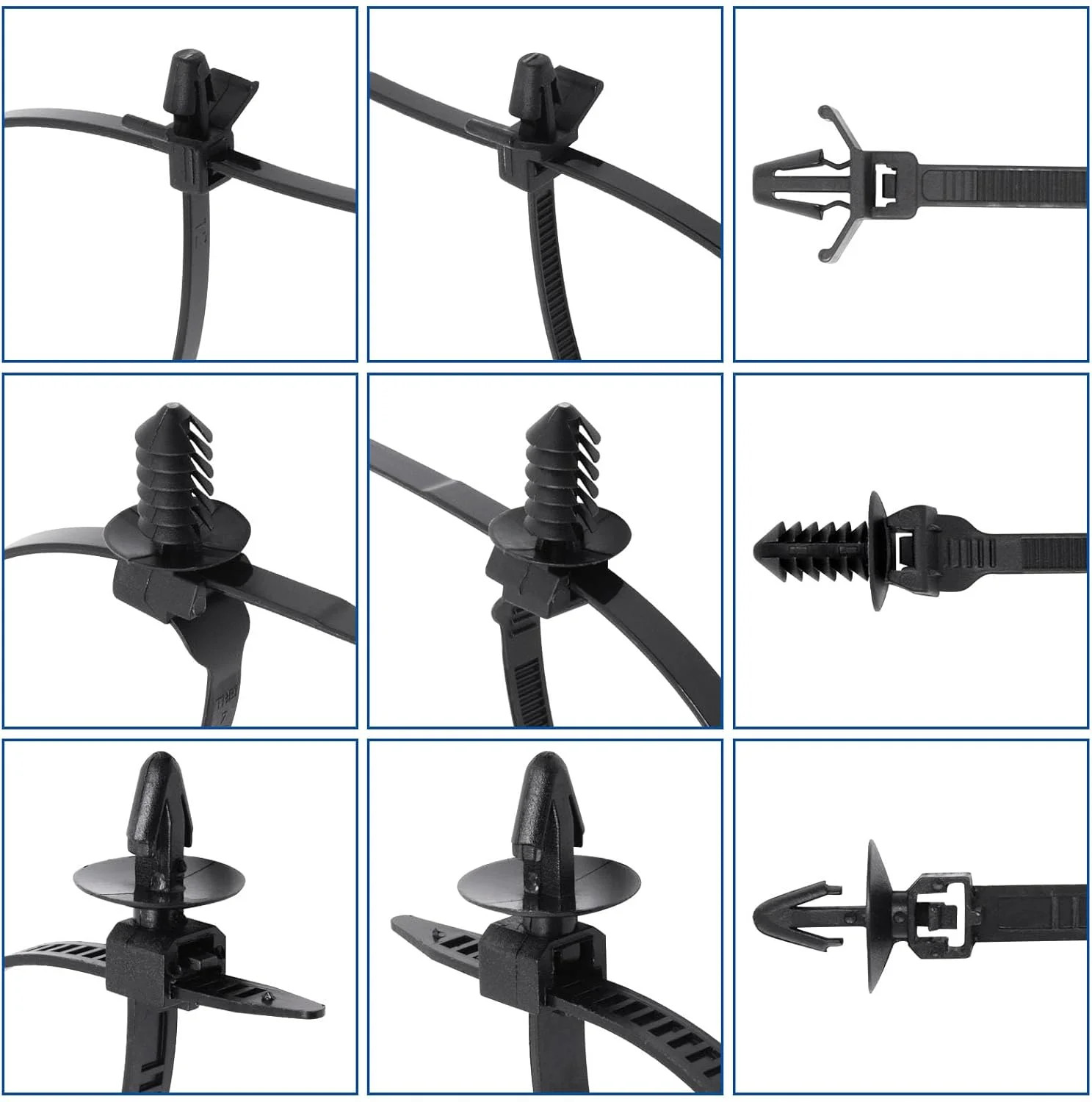60pcs Zip Ties Assorted Sizes, 6 Popular Size Push Mount Cable Ties Universal Ny