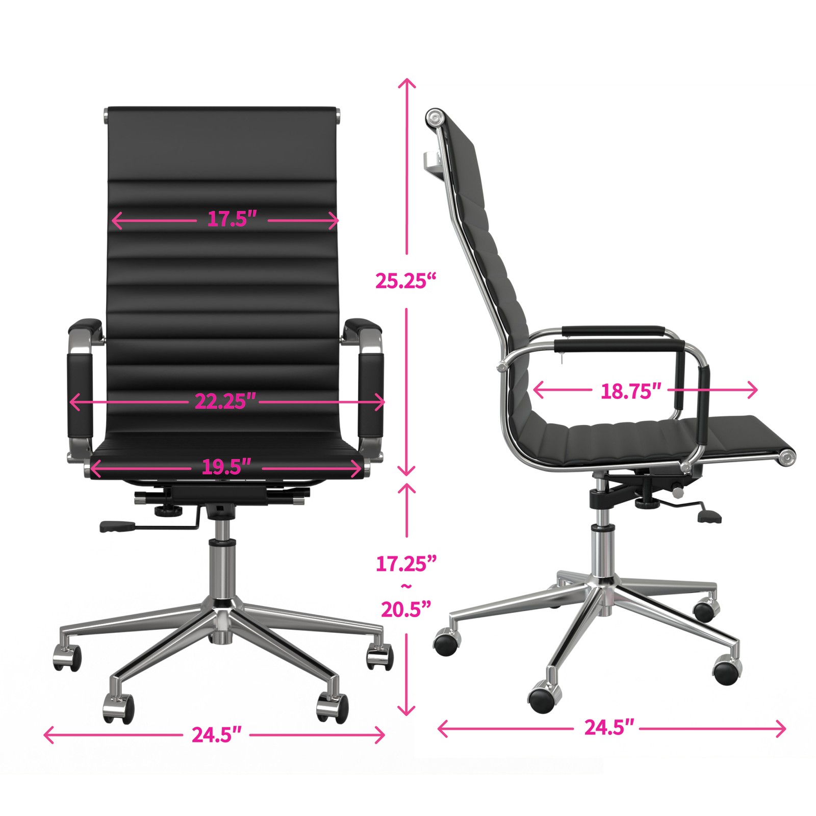 Fohfurniture  PU Leather Tall Ribbed Executive Chair with Armrests (High Back）
