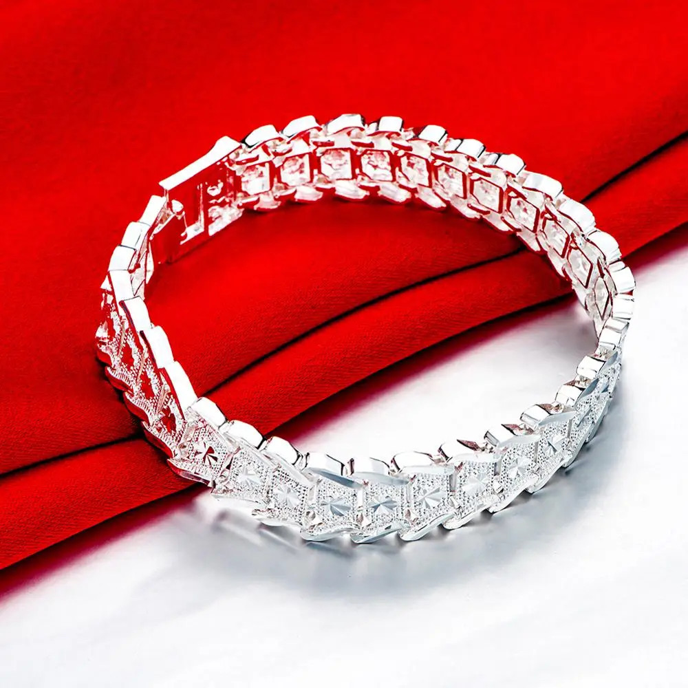 Pulsera Abalorio De Plata Para Hombre Brazalete De Cadena Joya Men Lujo Elegante