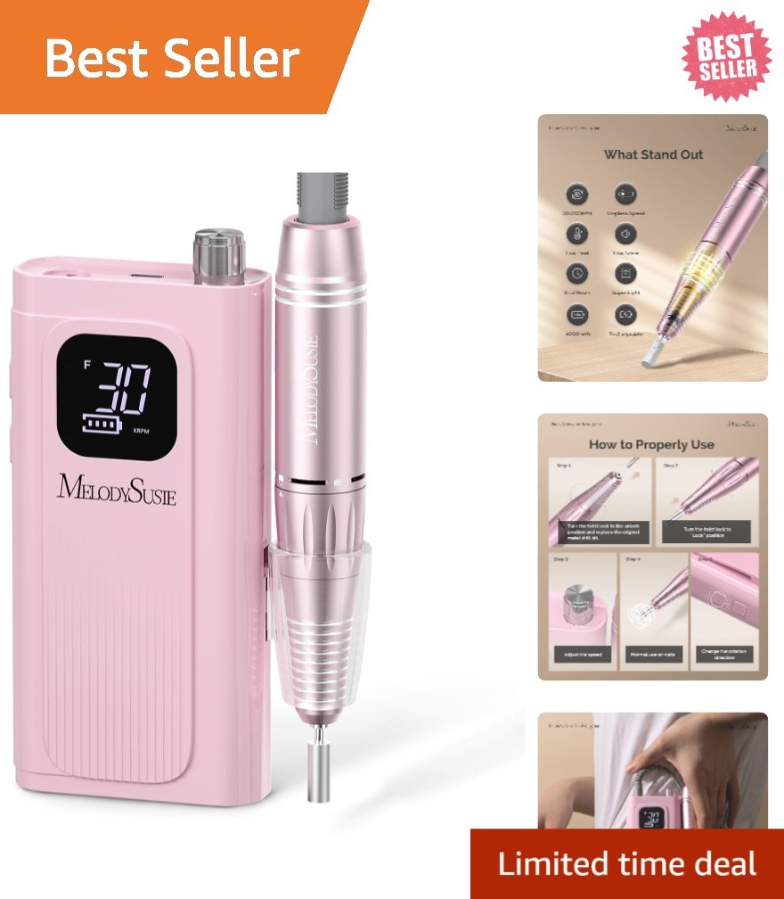 Lightweight Rechargeable Pink Nail Drill 30,000 RPM - Ultimate Beginner's E-File
