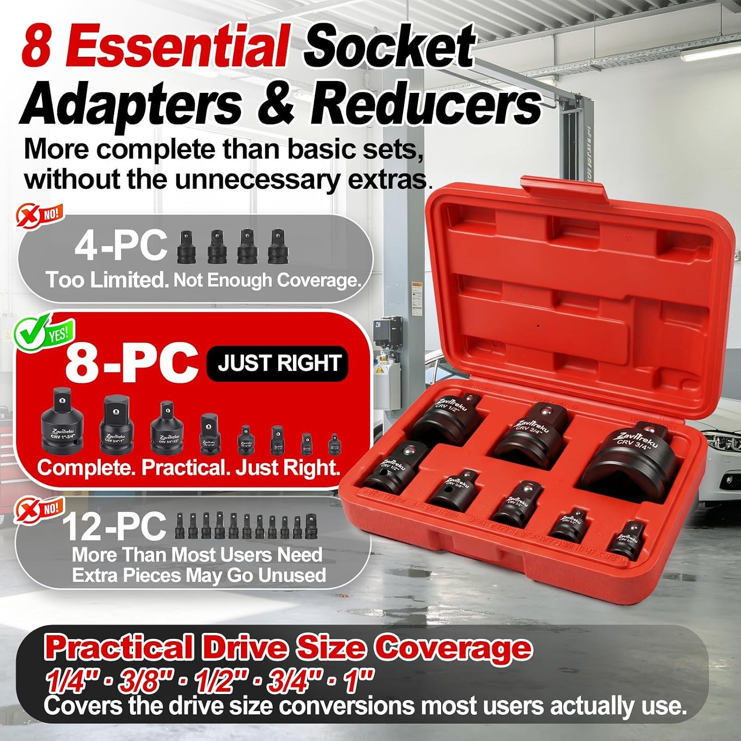 Socket Adapter Set, 8PCS Impact Socket Adapter and Reducer Set, Drive Adapter Se
