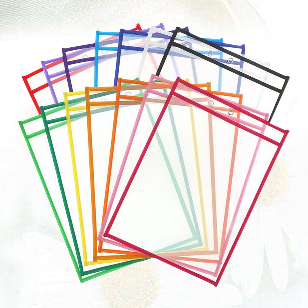 10 Pcs Write Wipe Pockets Oversized Dry Erase File Document Pouch