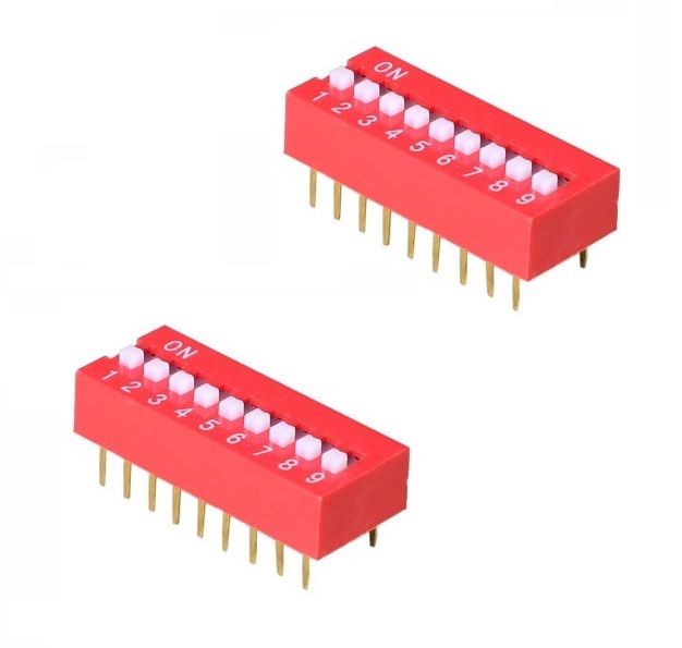 5PCS Red 2.54mm Pitch 9-Bit 9 Positions Ways Slide Type DIP Switch