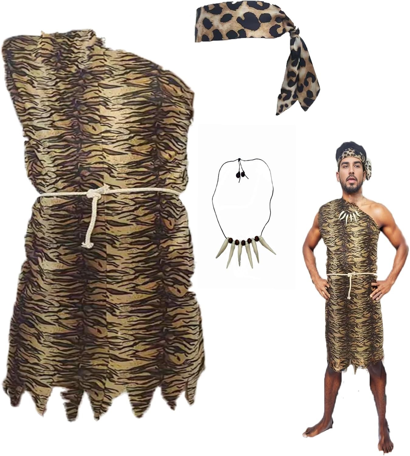 Halloween Caveman Costume for Men & Women - Includes Dress, Necklace &...