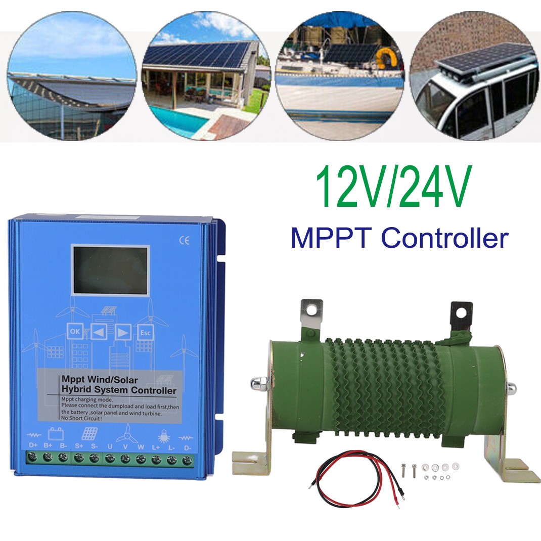 12V 24V 2000W Wind Solar Hybrid MPPT Charge Controller Booster LCD Screen Mode