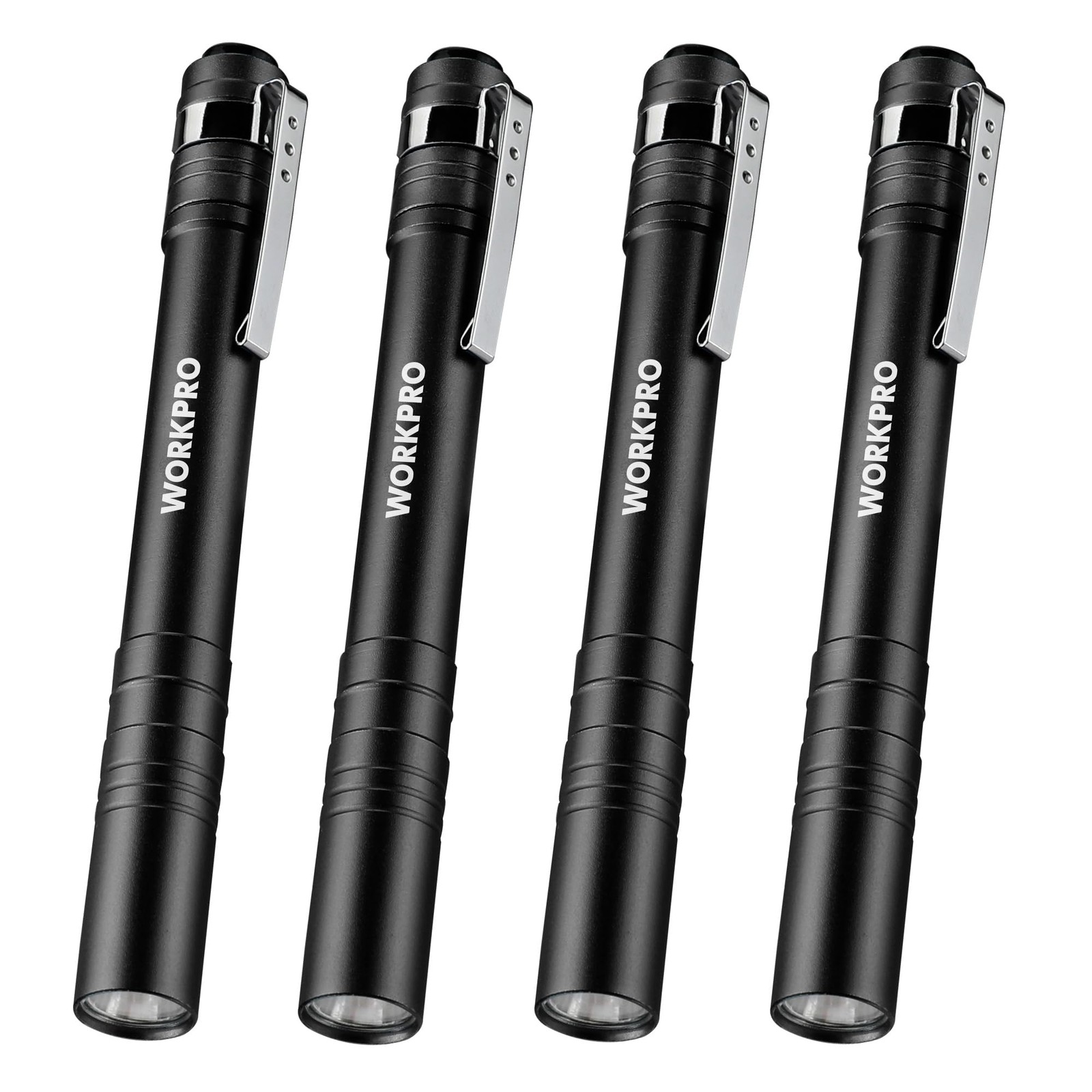 WORKPRO LED Pen Light, Aluminum Pen Flashlights, Pocket Flashlight with Clip 4pc