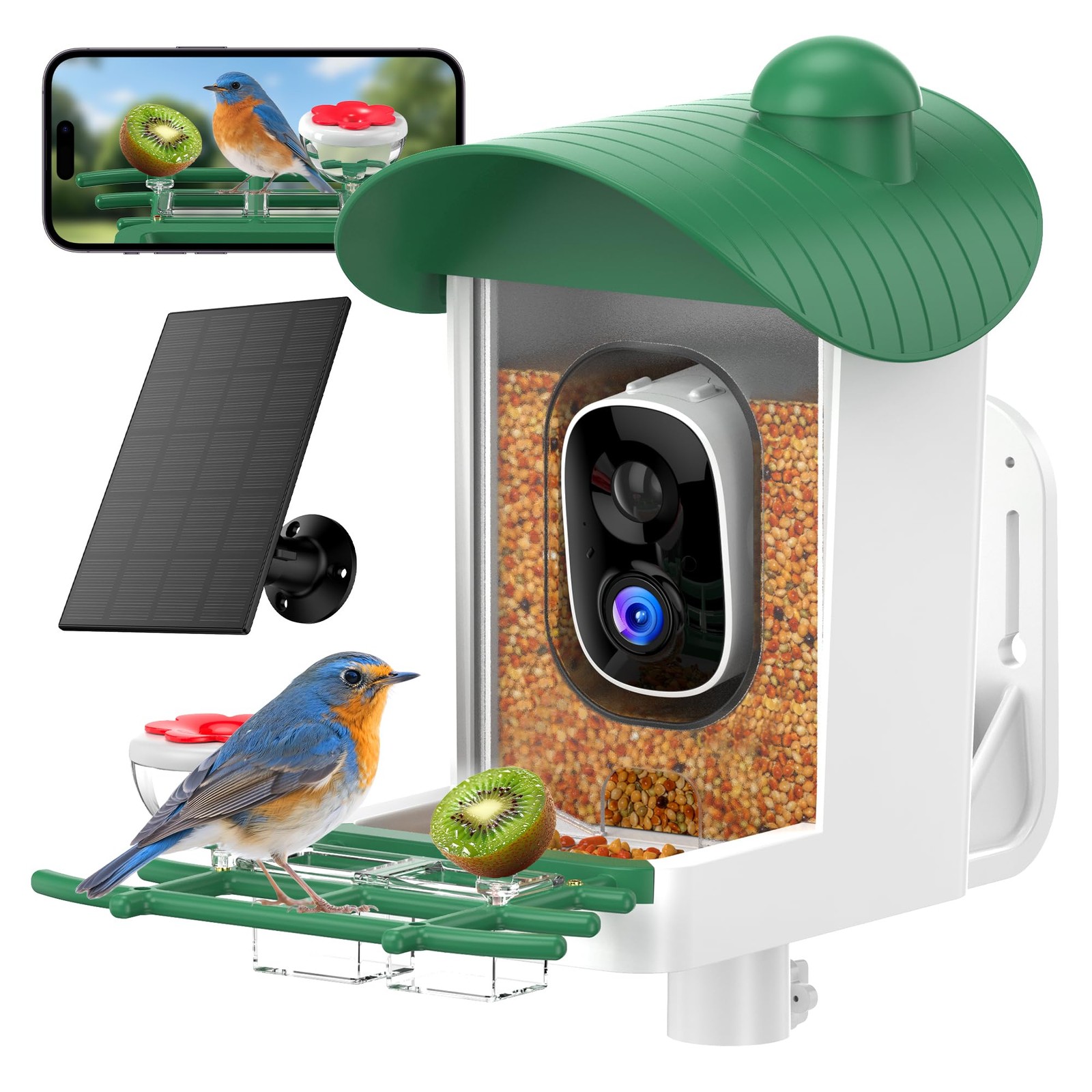 Bird Feeder with Camera Outdoor Solar: Smart Birdfeeder Houses 2K white