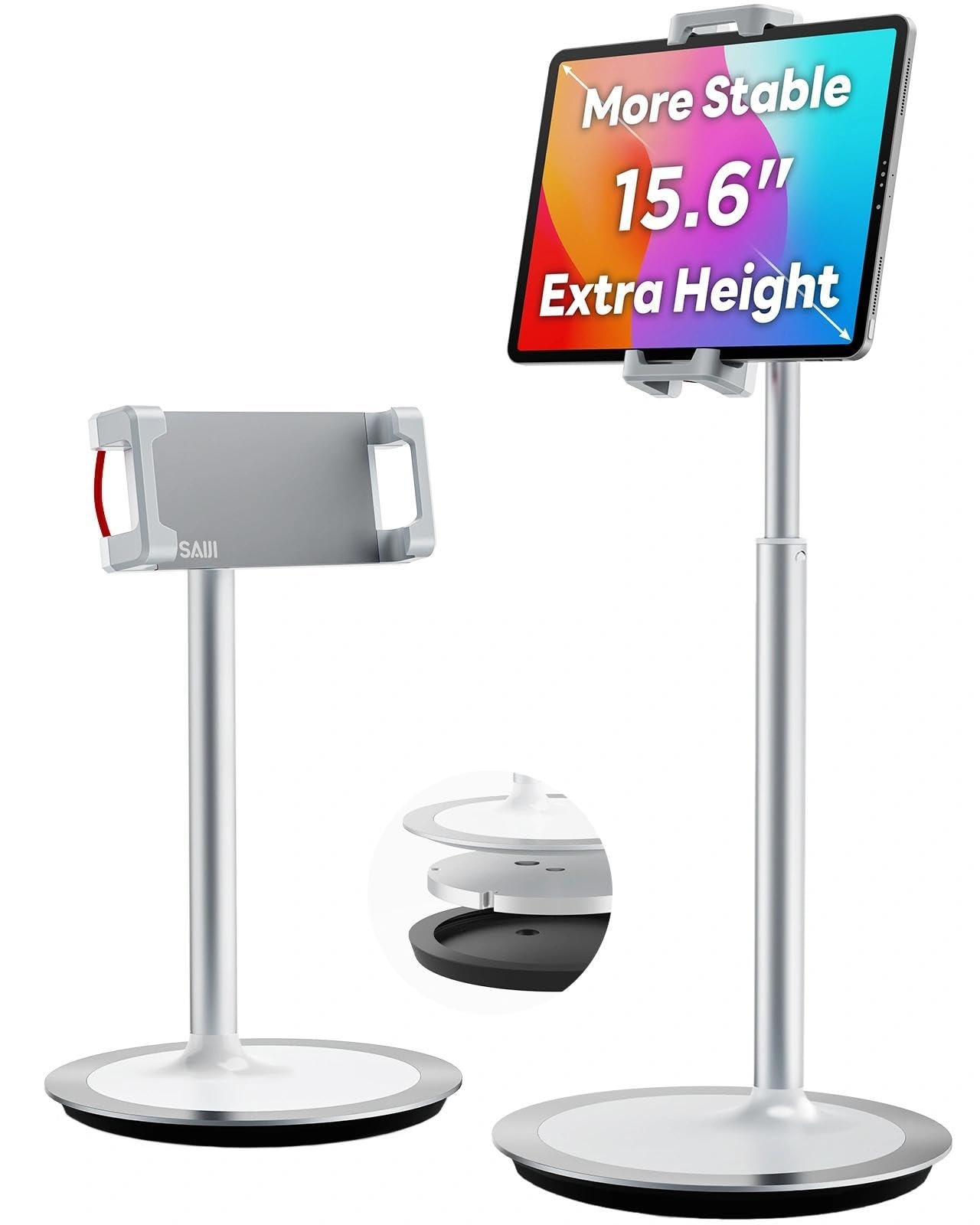iPad Stand for Desk - Height Adjustable & Weighted Base Phone Holder