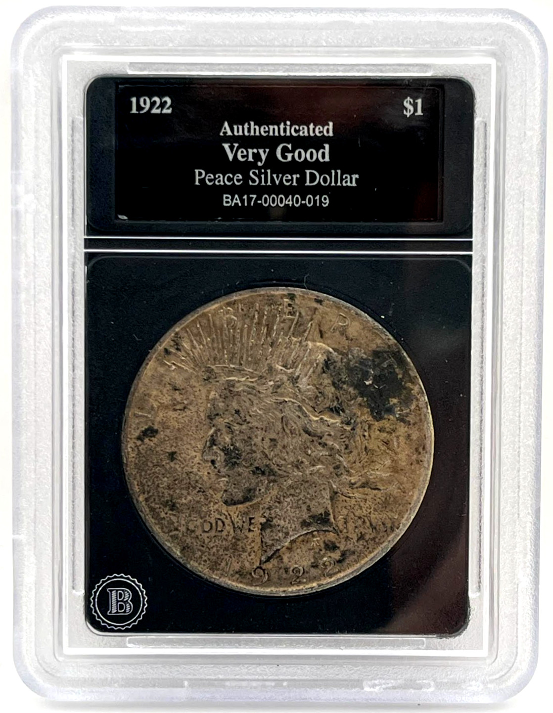 1922 US Peace Silver Dollar $1 Authenticated Very Good Bradford Slab