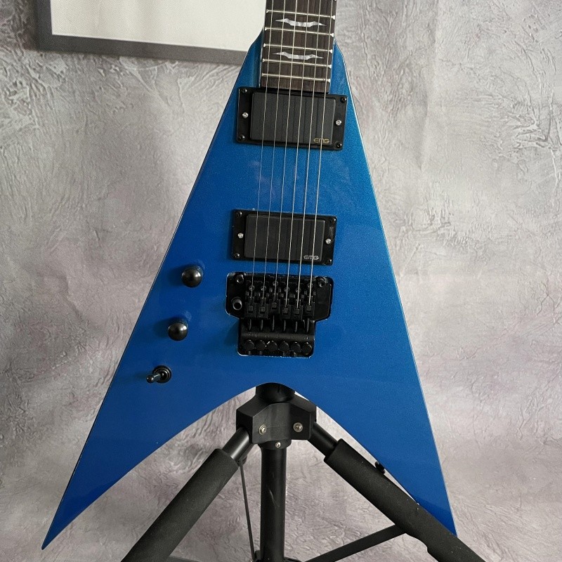 solid V electric guitar Left-Handed Stainless Rounded H-H pickups Metallic Blue