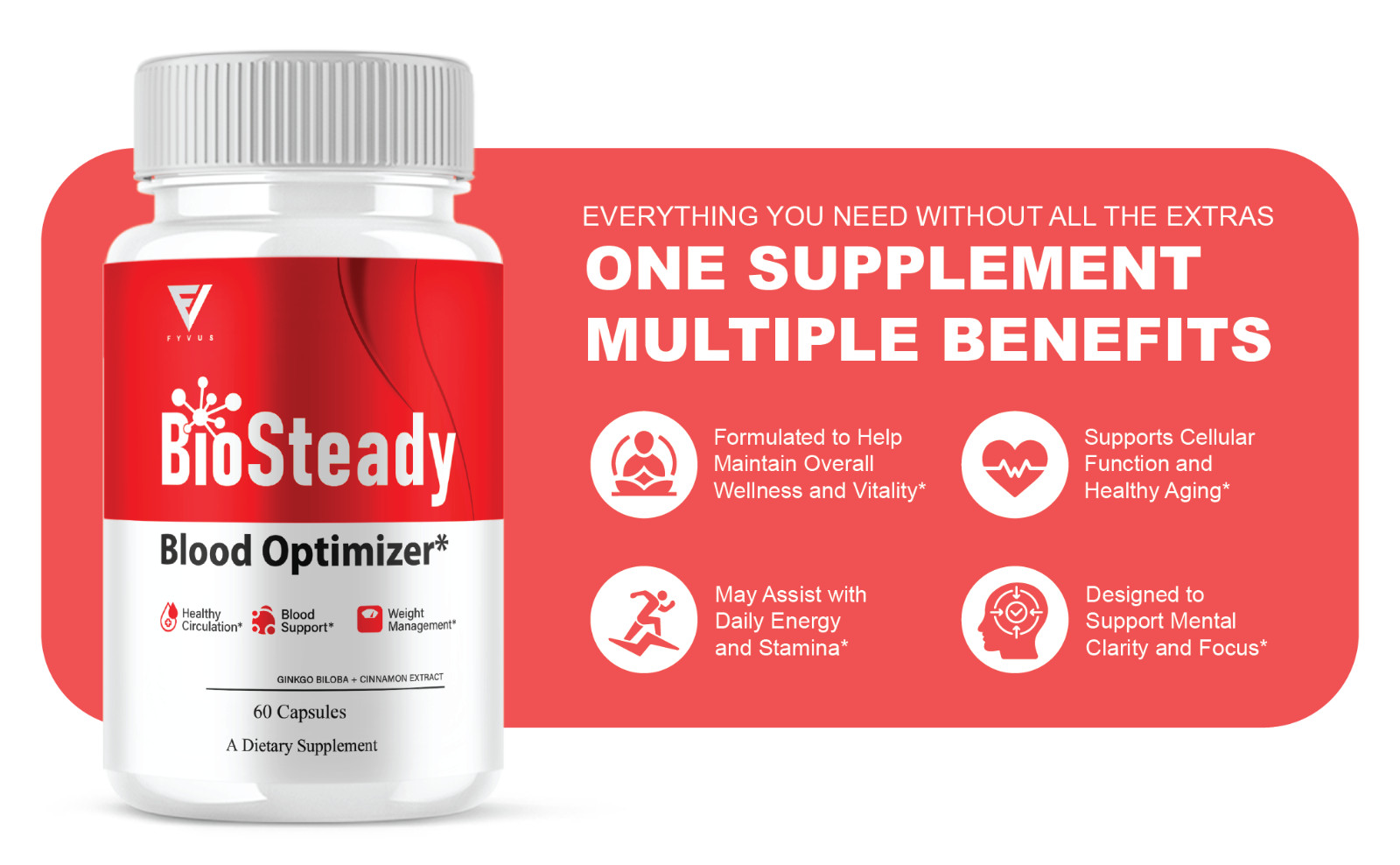(5 Pack) BioSteady Blood Optimizer, Bio Steady Advanced Formula (300 Capsules)