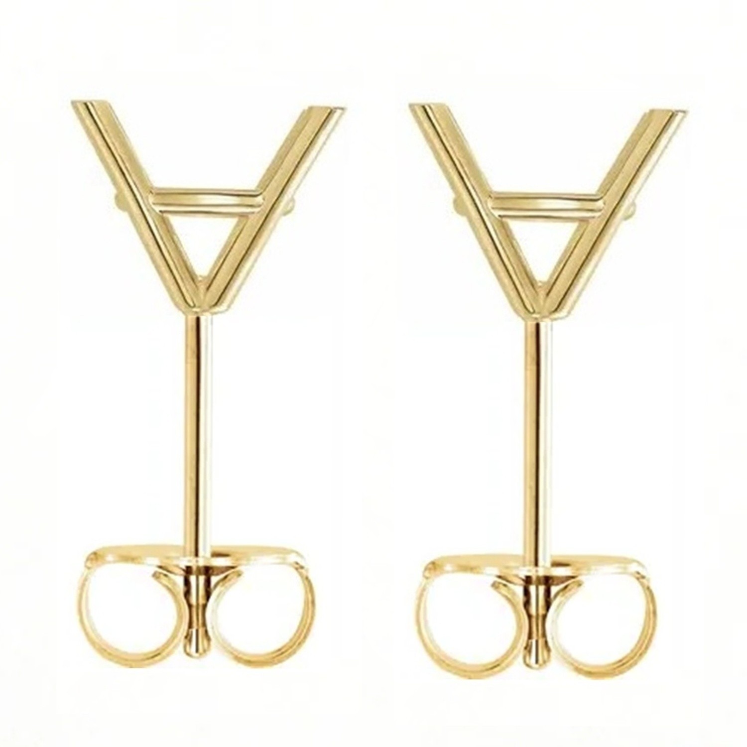 Earring Mountings Cushion Cut 14K Yellow Gold 4 Prong Martini Friction Back - 2
