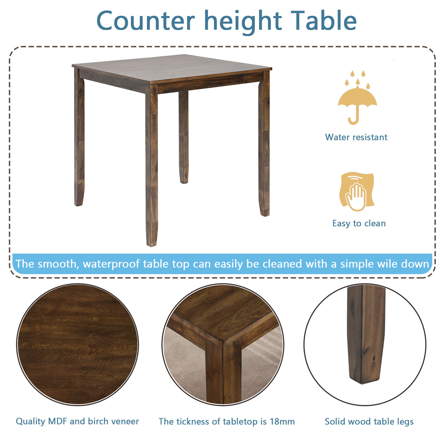 5 Piece Dining Table Set Dining Table w/ 4 Chairs for Kitchen Dining Room Walnut