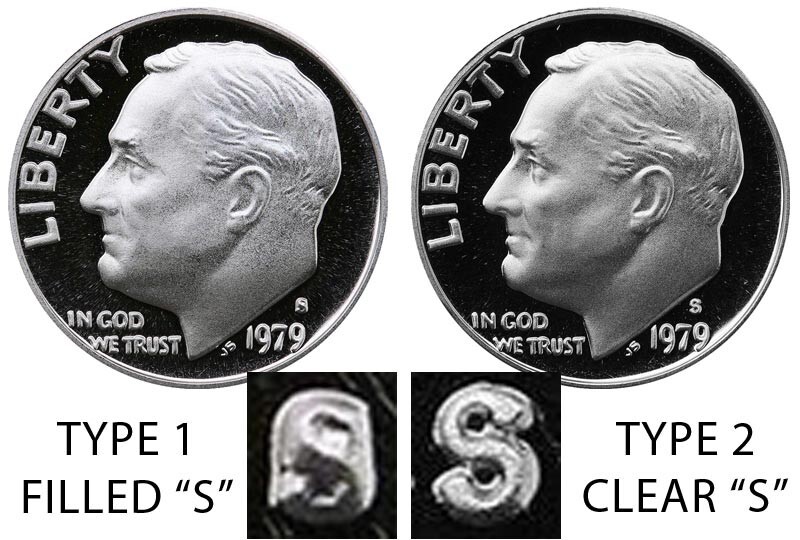 1979 P D S Roosevelt Dime In Mint Cello + TYPE 1  PROOF (3 COINS)