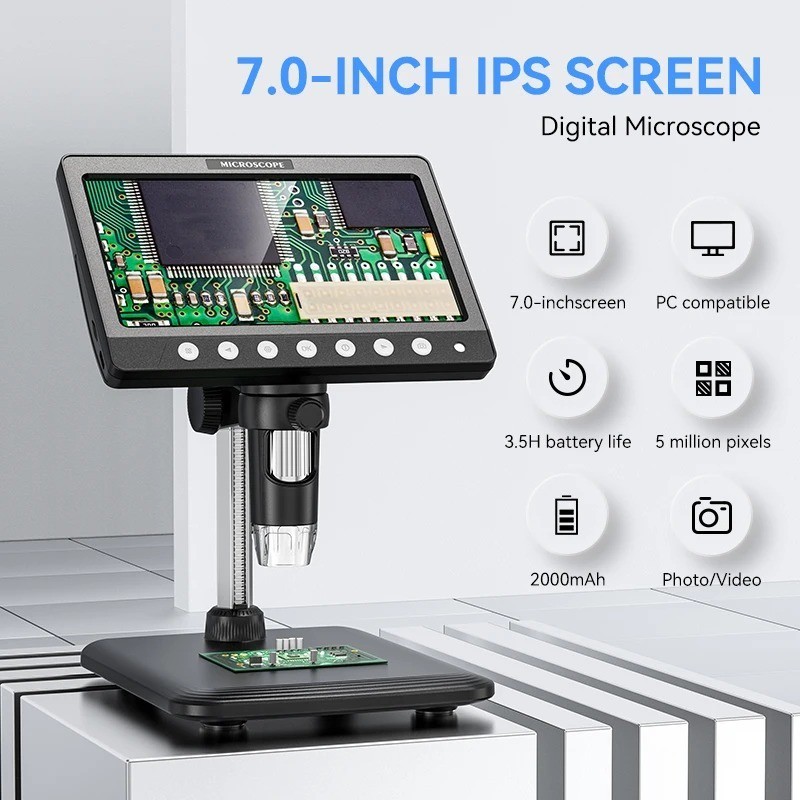 7Inch IPS Digital Coin Microscope 5MP 1200X Ultra-Precise Focusing 1080P Camera