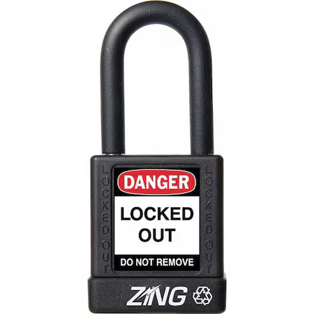 Zing 7037 Lockout Padlock, Keyed Alike, Aluminum, Black, 1 1/2 In Shackle