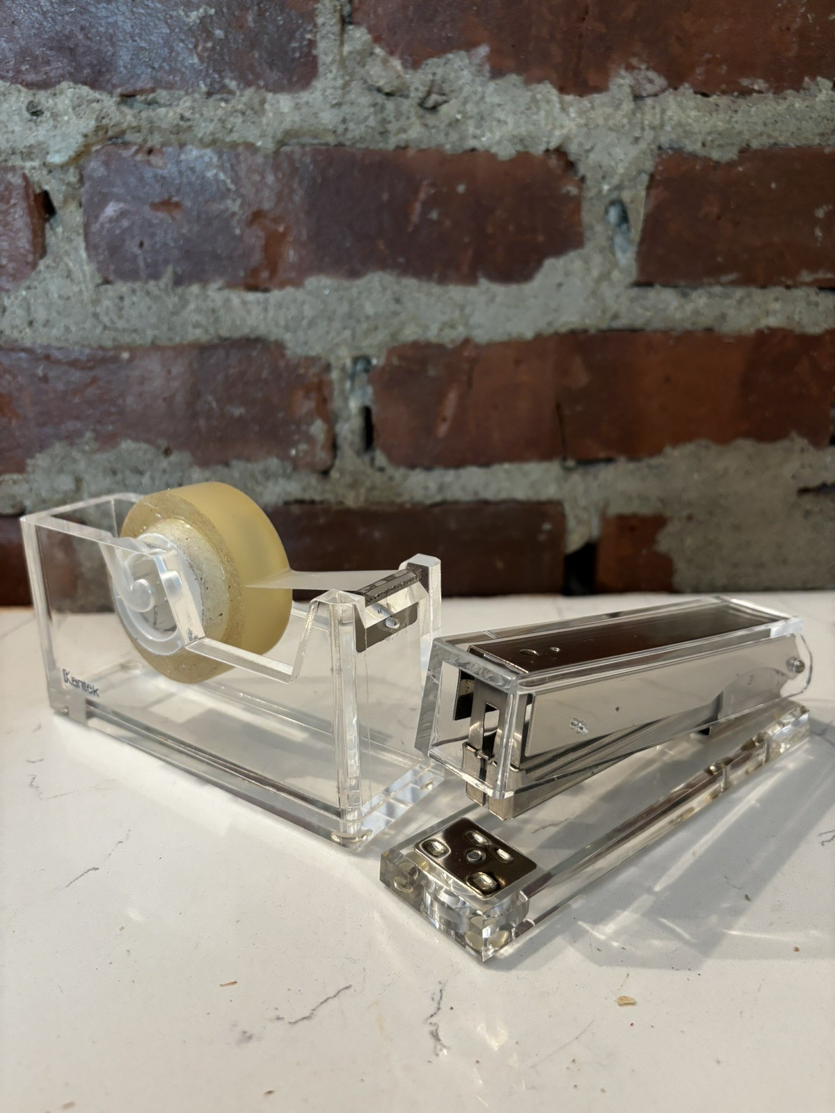 Clear Stapler & Tape Dispenser Set Acrylic Vintage Look
