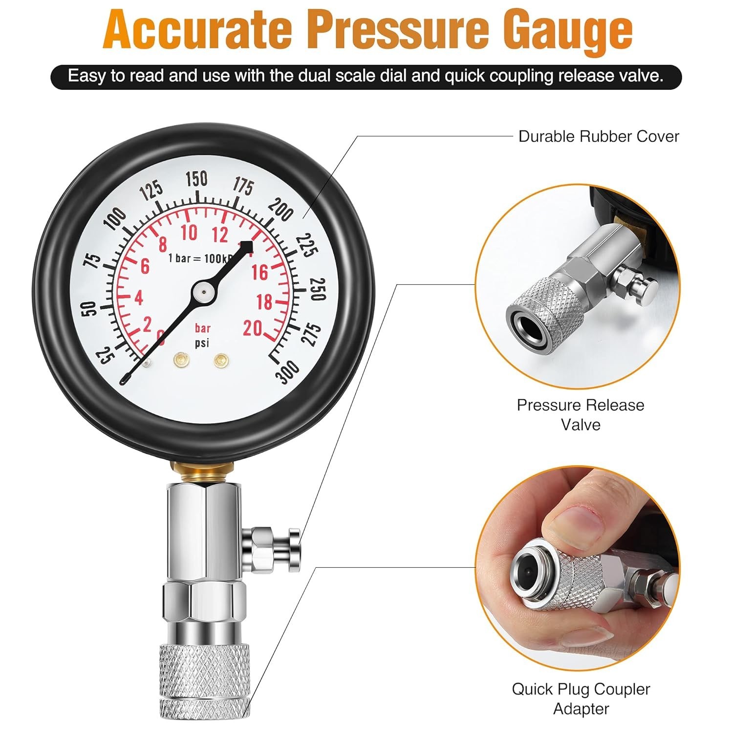 Universal Engine Testing Tools Set with Compression Gauge and Adapters Included