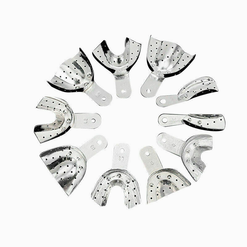 10Pc Dental Aluminium Impression Trays Upper &Lower with/without Holes Perforate