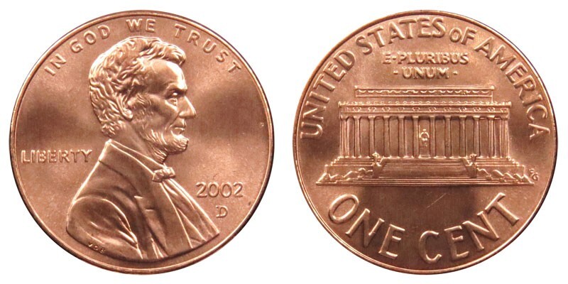 2002 D Lincoln Memorial Cent Copper Plated Zinc Penny ** ON HAND **