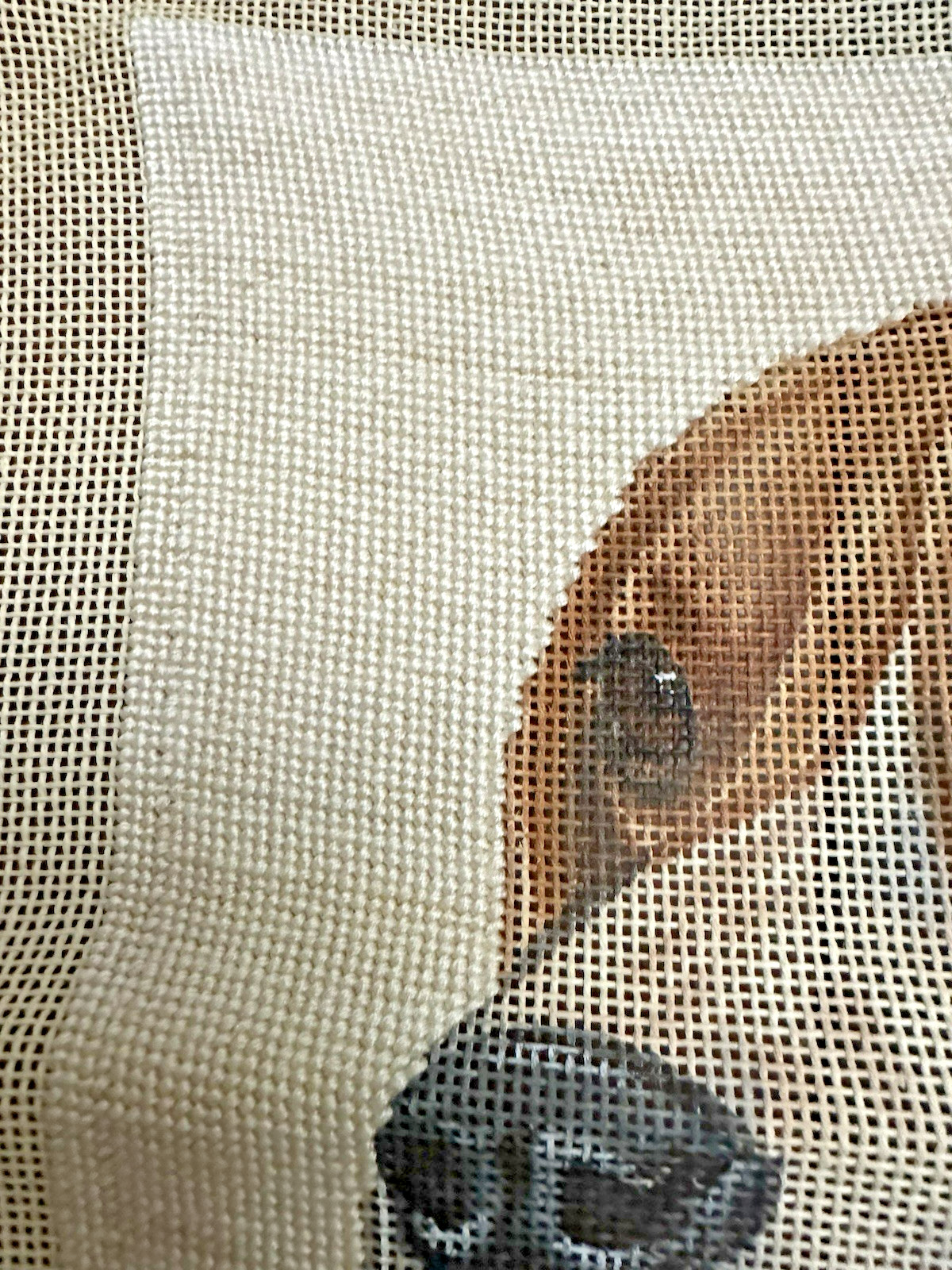 Vintage needlepoint canvas BEAGLE 10.5" x 10.5" 14 HPI started - no threads