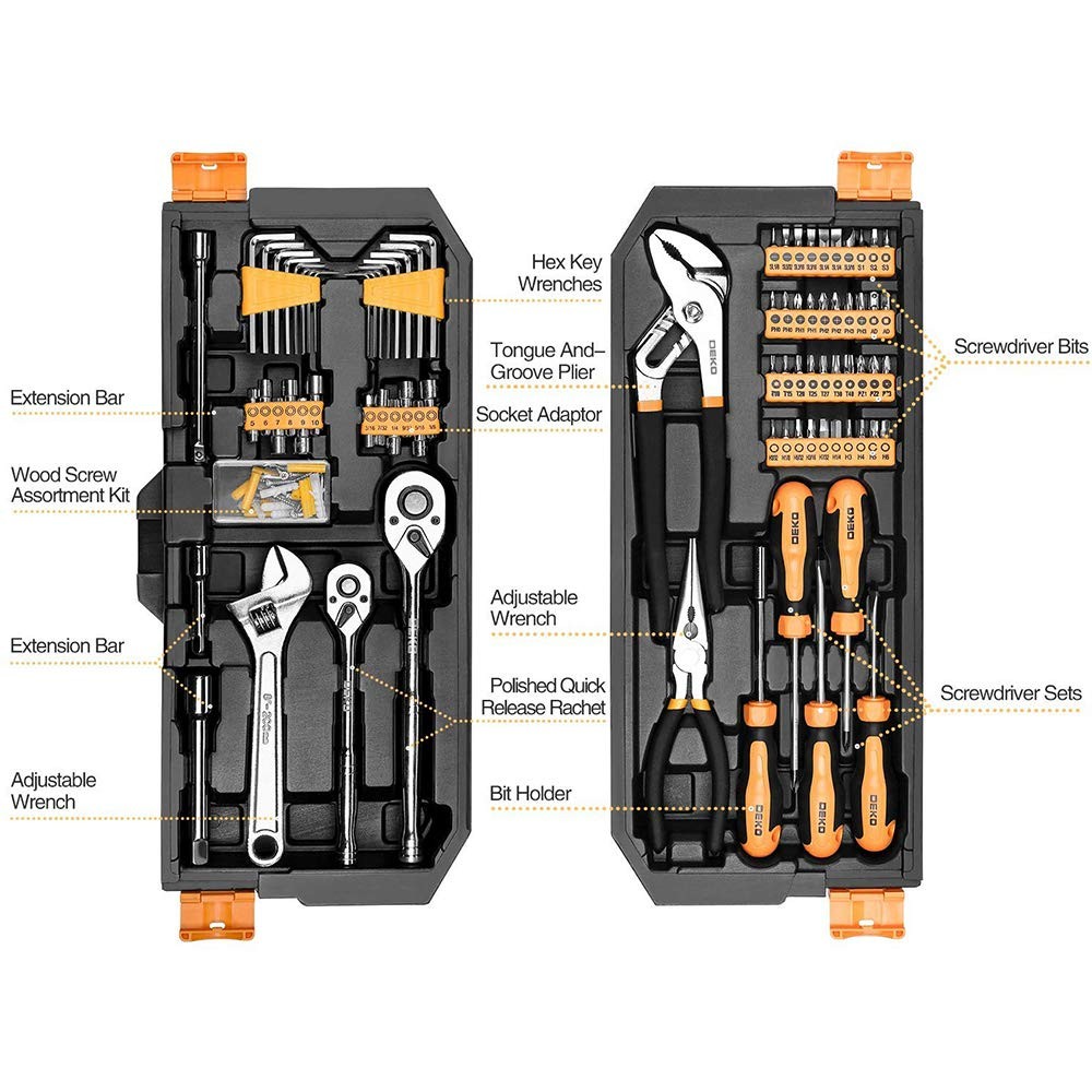 New DEKOPRO 192 Piece Mechanics Tool Set Socket Wrench Set Plastic Storage Case