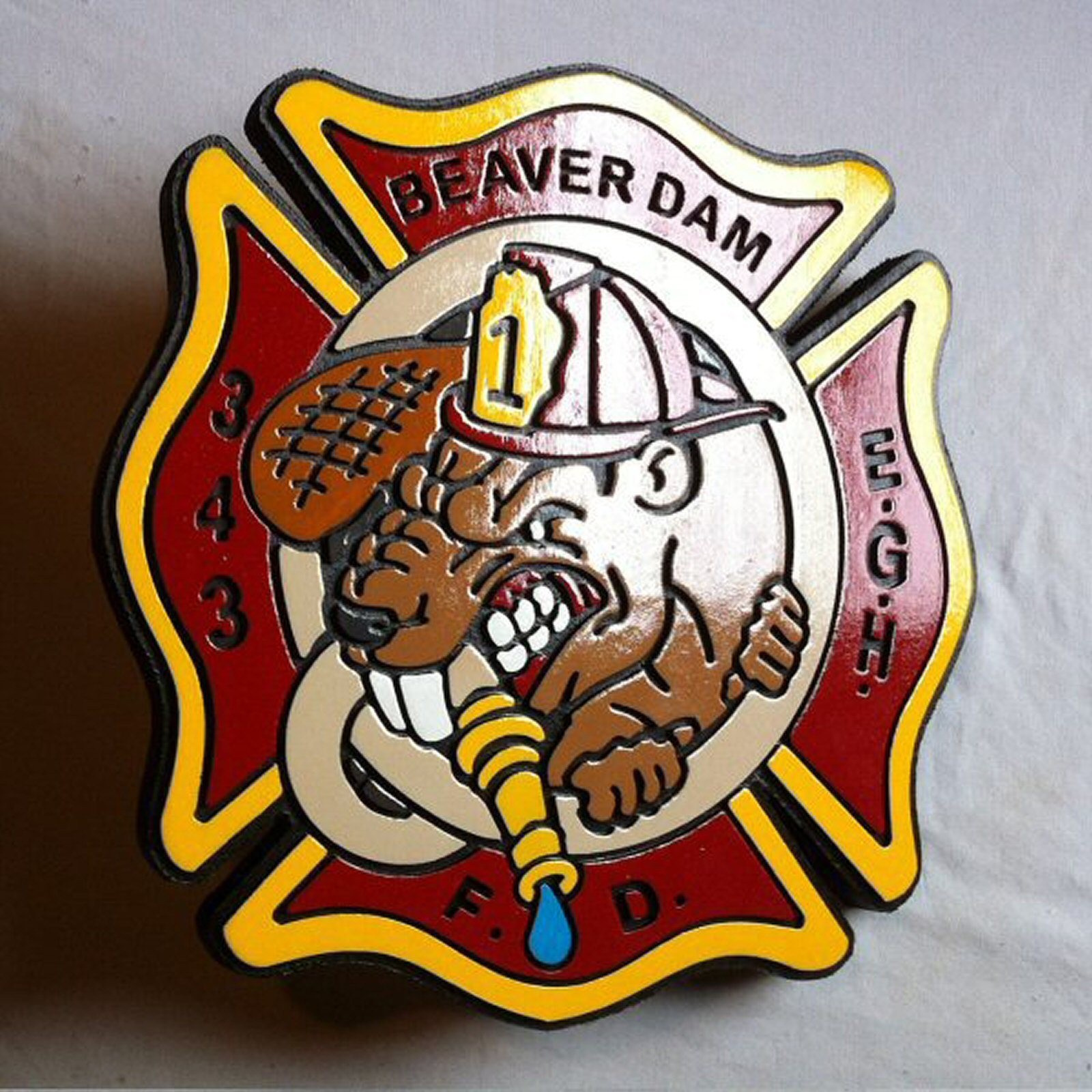 Fire Department Beaver Dam 3D routed plaque wood patch sign Custom