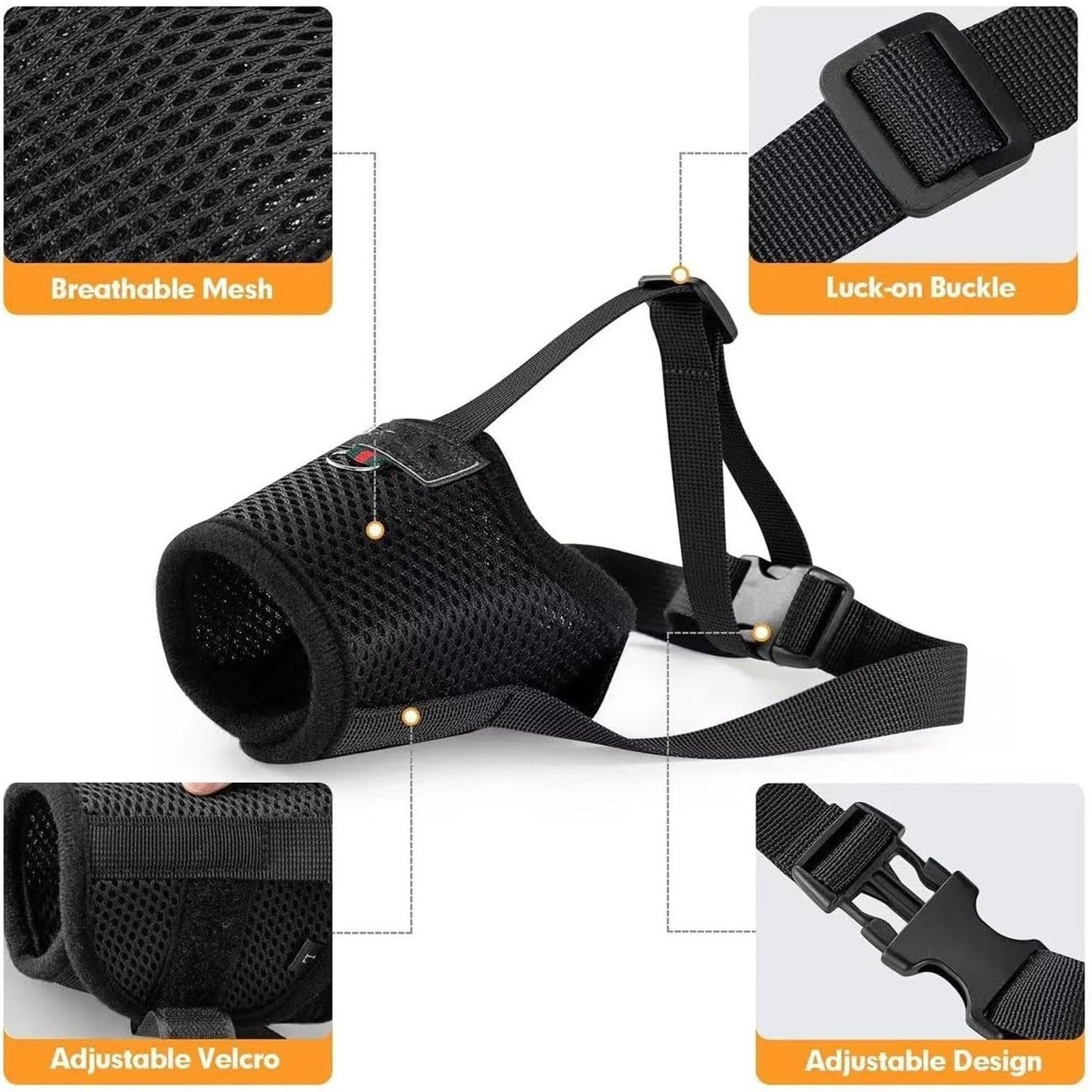Adjustable Dog Muzzle Breathable Soft Humane Secure Fit Black NEW