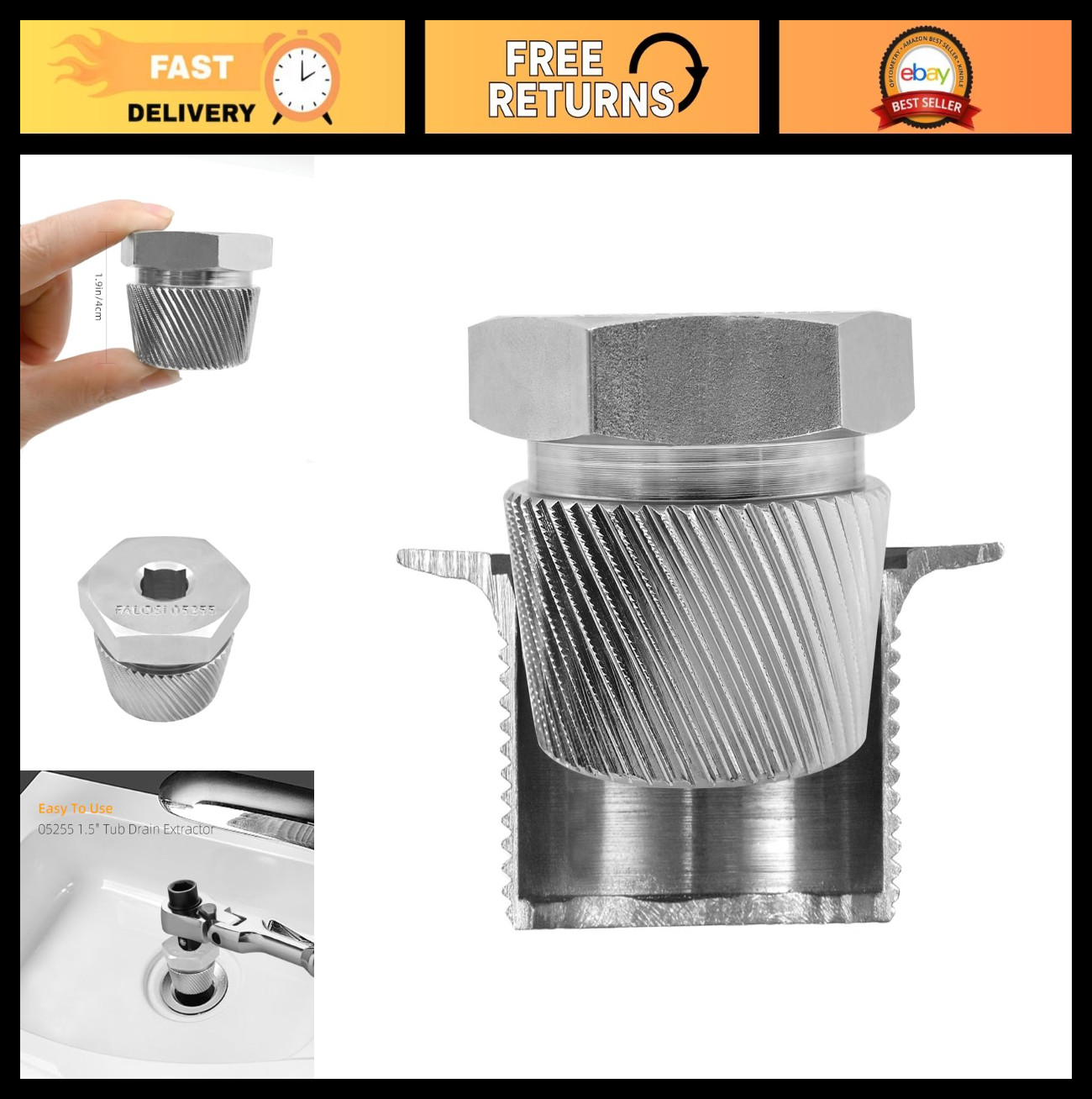 1.5" Tub Drain Extractor Tool - Remove Stubborn Rusted Bathtub Drains, 1 Pack