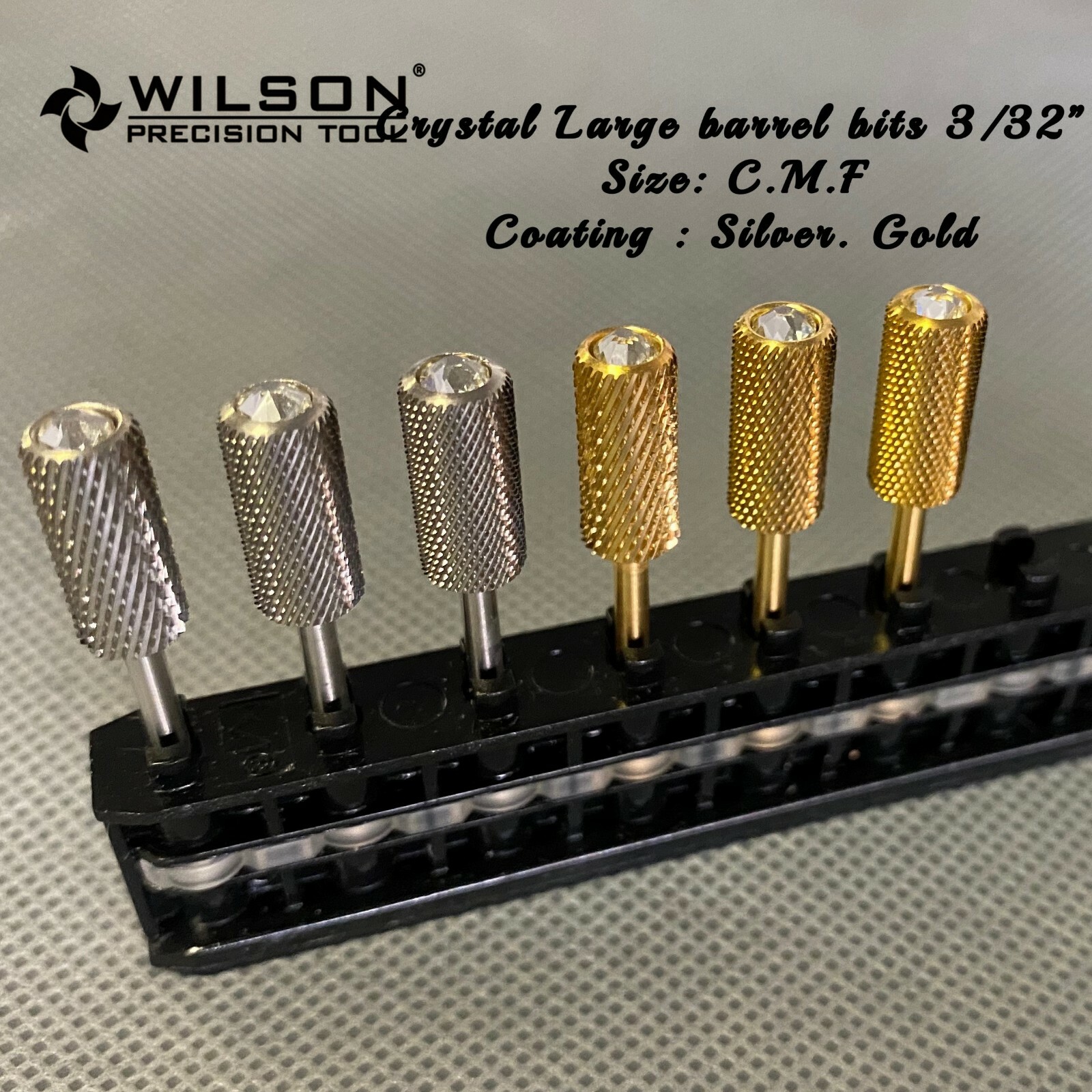 Crystal Large Barrel - Gold/Silver - WILSON Tungsten Carbide Nail Drill Bit