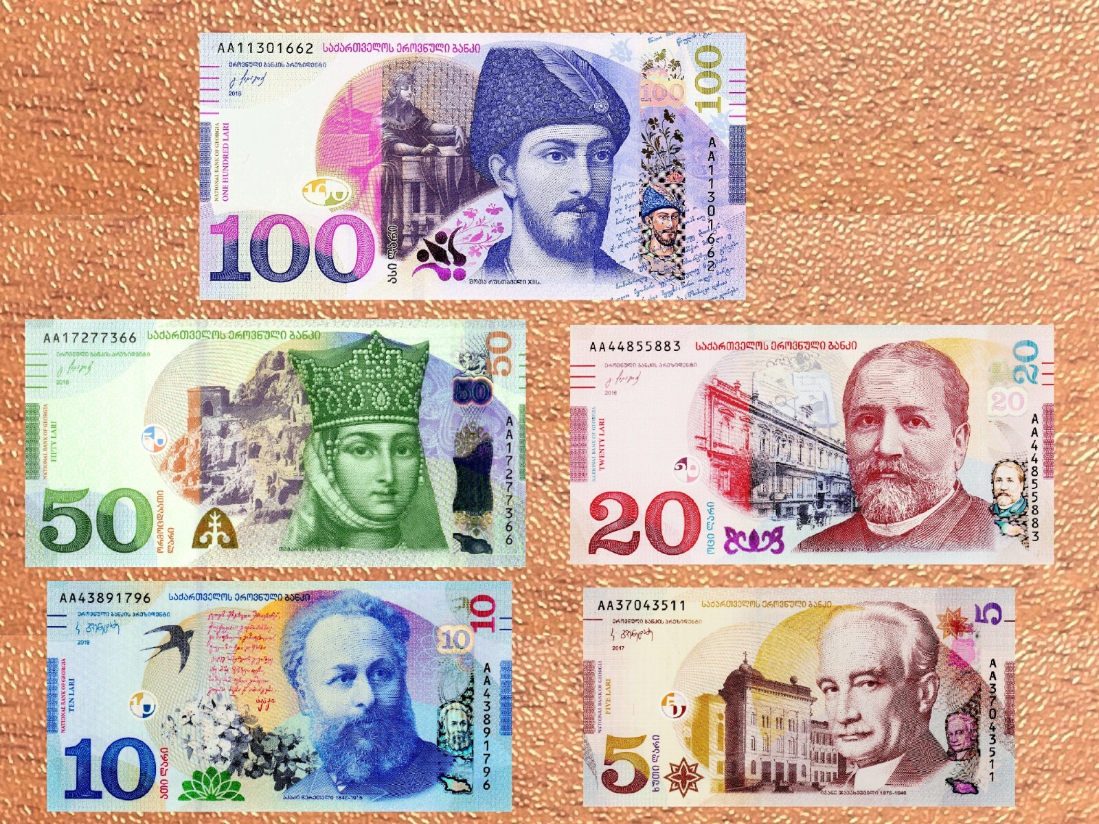 Georgia, Full Set, 5 Banknotes, New Issues, Pick 76-80, UNC!!