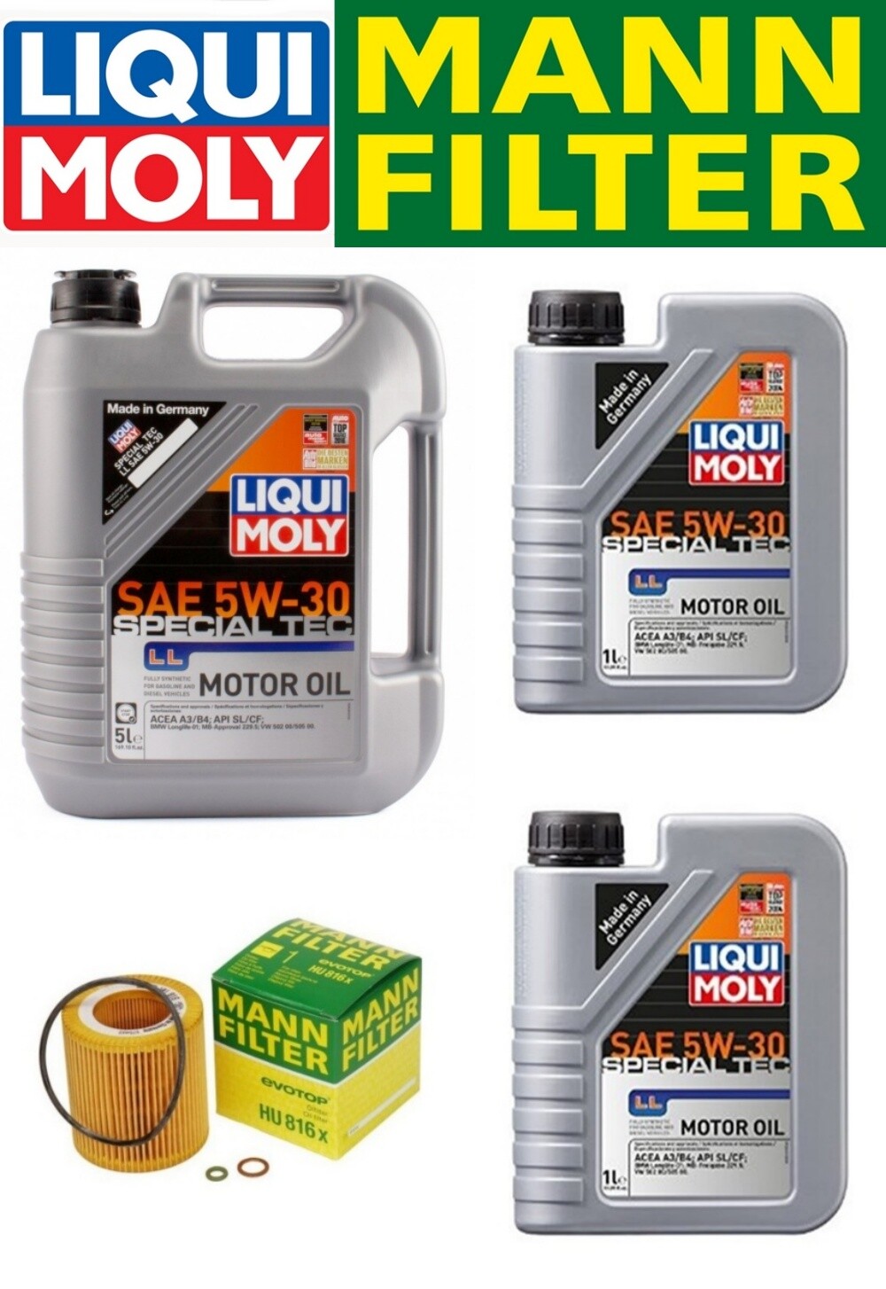 Oil Change Kit w/LiquiMoly 5W-30 + MANN Filter HU816x compatibility below