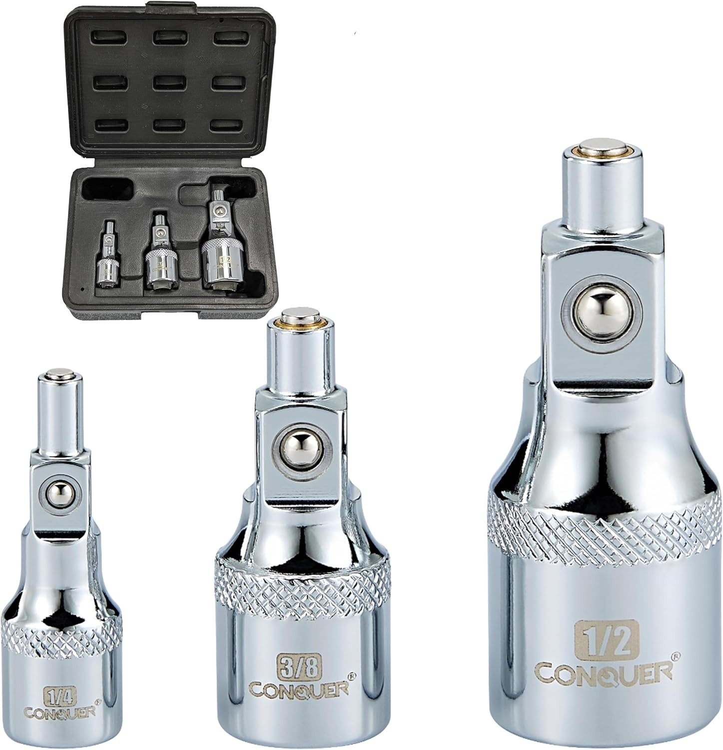 3Pcs Magnetic Socket Extension Bar Set, 1/4" 3/8" 1/2" Drive Drill Bit Adapters