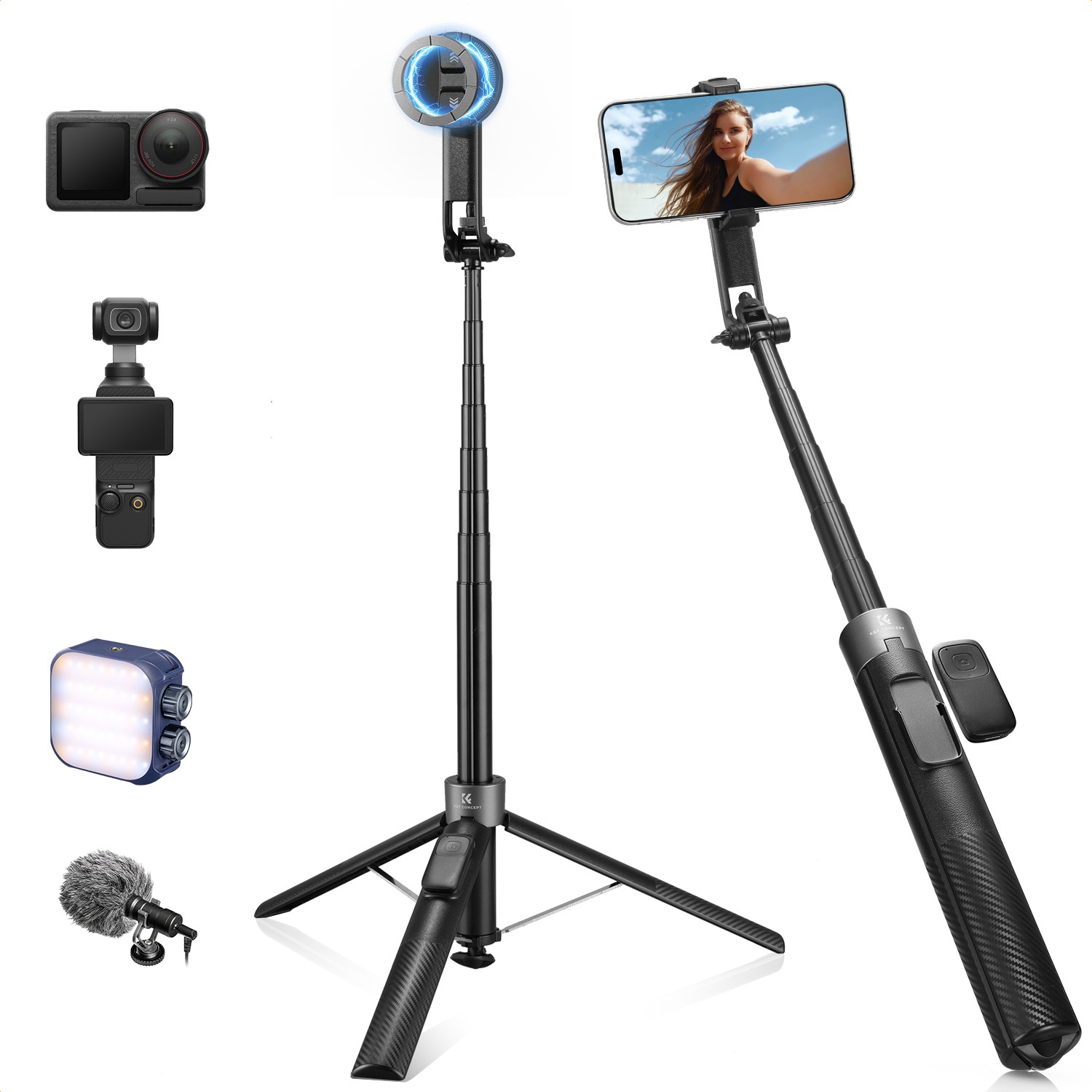 K&F CONCEPT 72" Magnetic Phone Tripod Selfie Stick for Osmo Pocket 4/3 Insta360