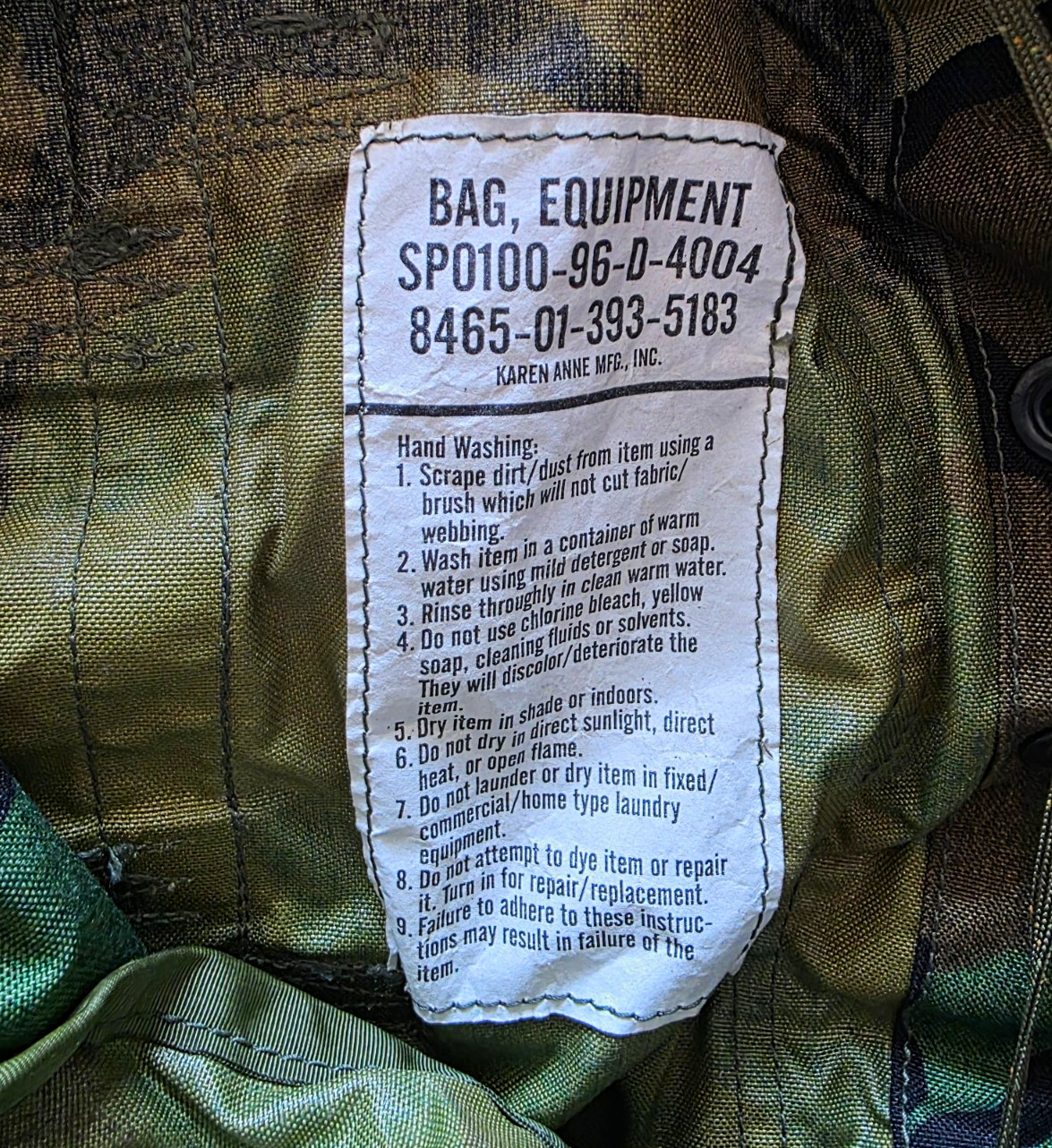 Military Equipment Bag Woodland Camouflage SP0100-96-D-4004 NSN 8465-01-393-5183