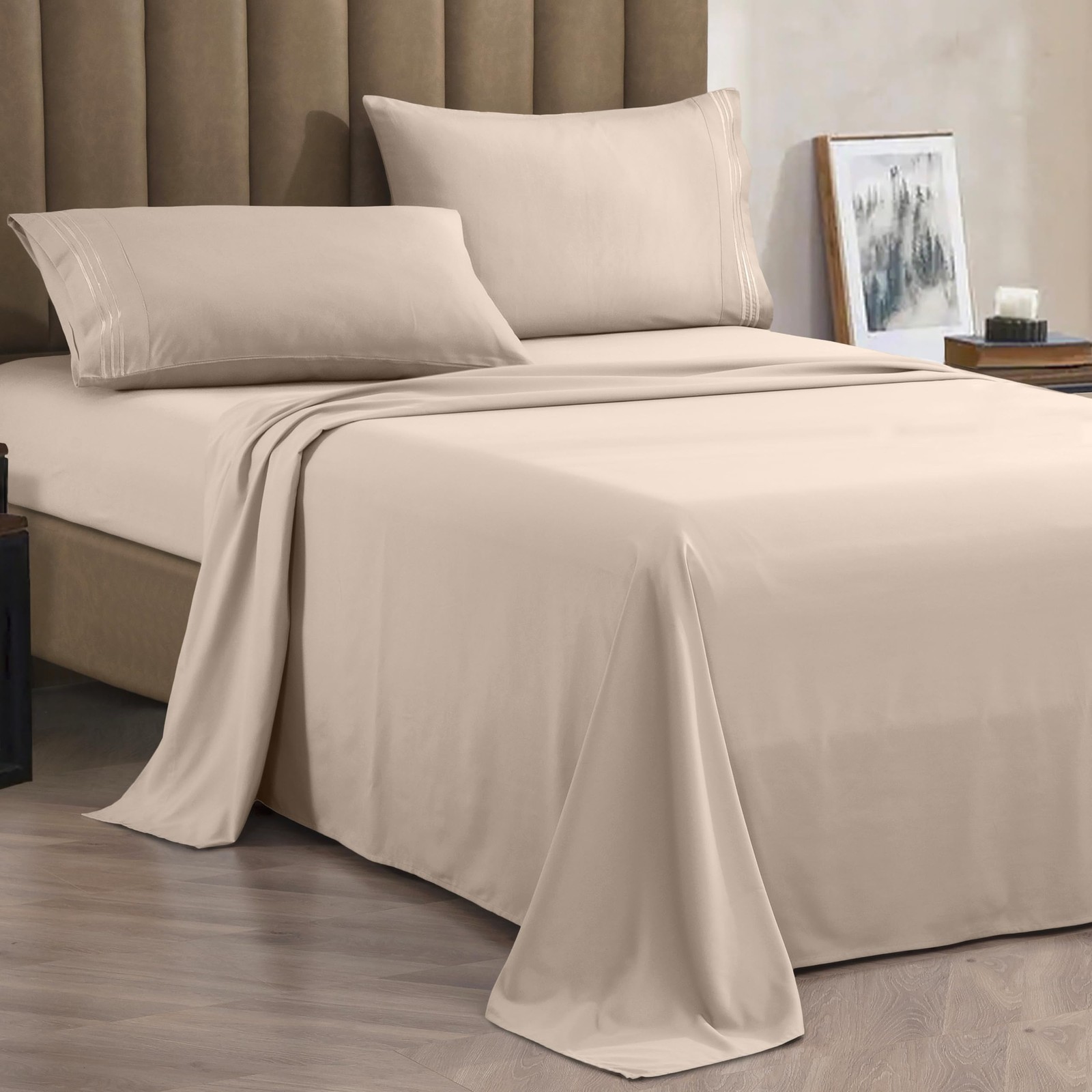 Premium 1800 Hotel Quality Wrinkle-Resistant 4-Piece Microfiber Sheet Set - L...