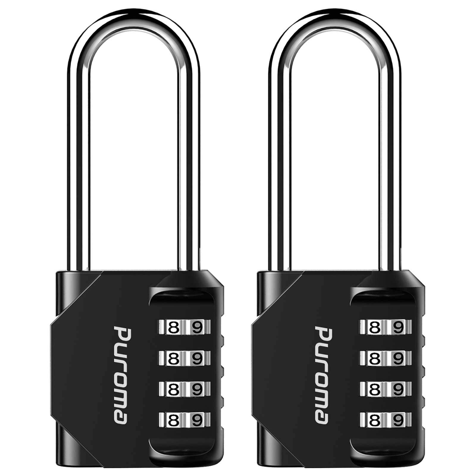 Puroma 2 Pack Combination Lock 4 Digit 2.6 Inch Padlock Gate Shed Long, Black