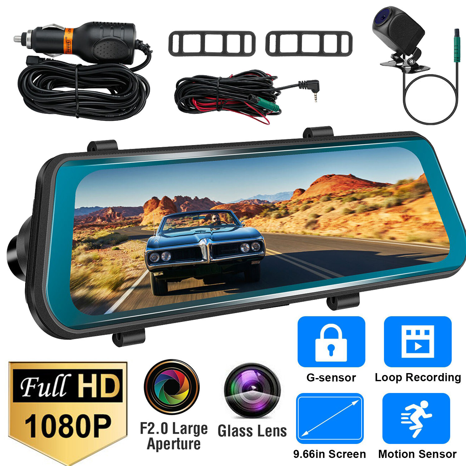 10" HD 1080P Dual Lens Car DVR Dash Cam Video Camera Recorder Rearview Mirror US