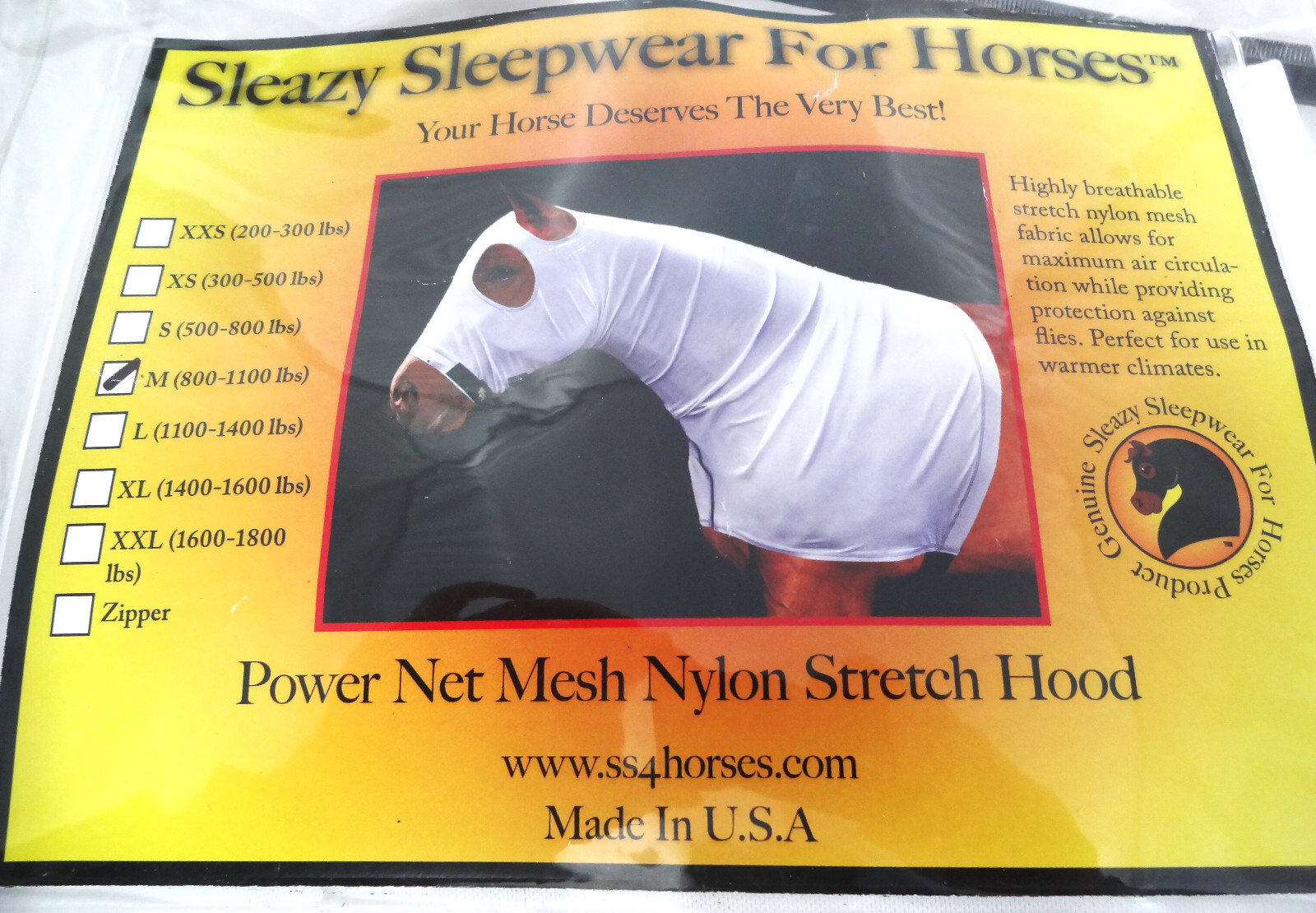 New Sleazy Sleepwear Horses Power Net Mesh Fly Neck Hood Nylon Mane Tamer Sizes