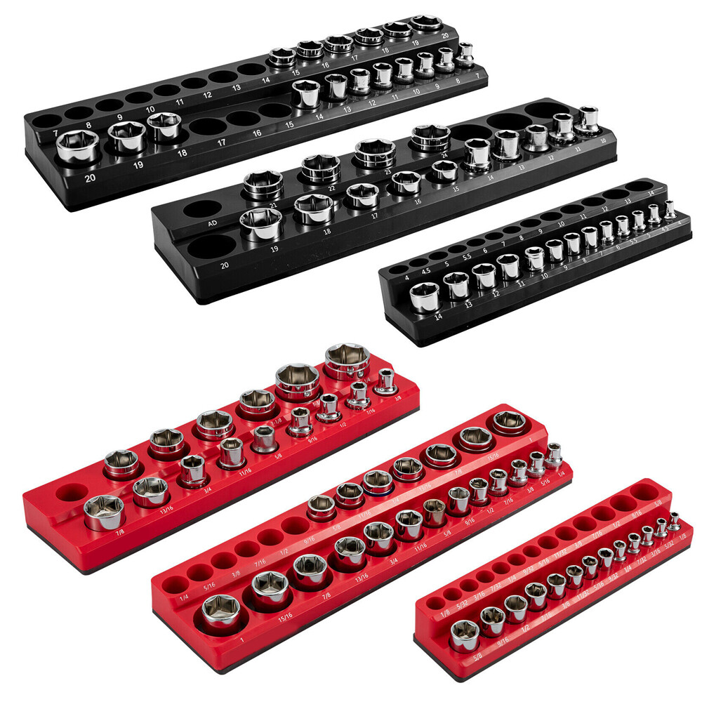 Magnetic Socket Organizer Holder 6-PACK Set 1/4'' 3/8'' 1/2'' Metric & SAE New