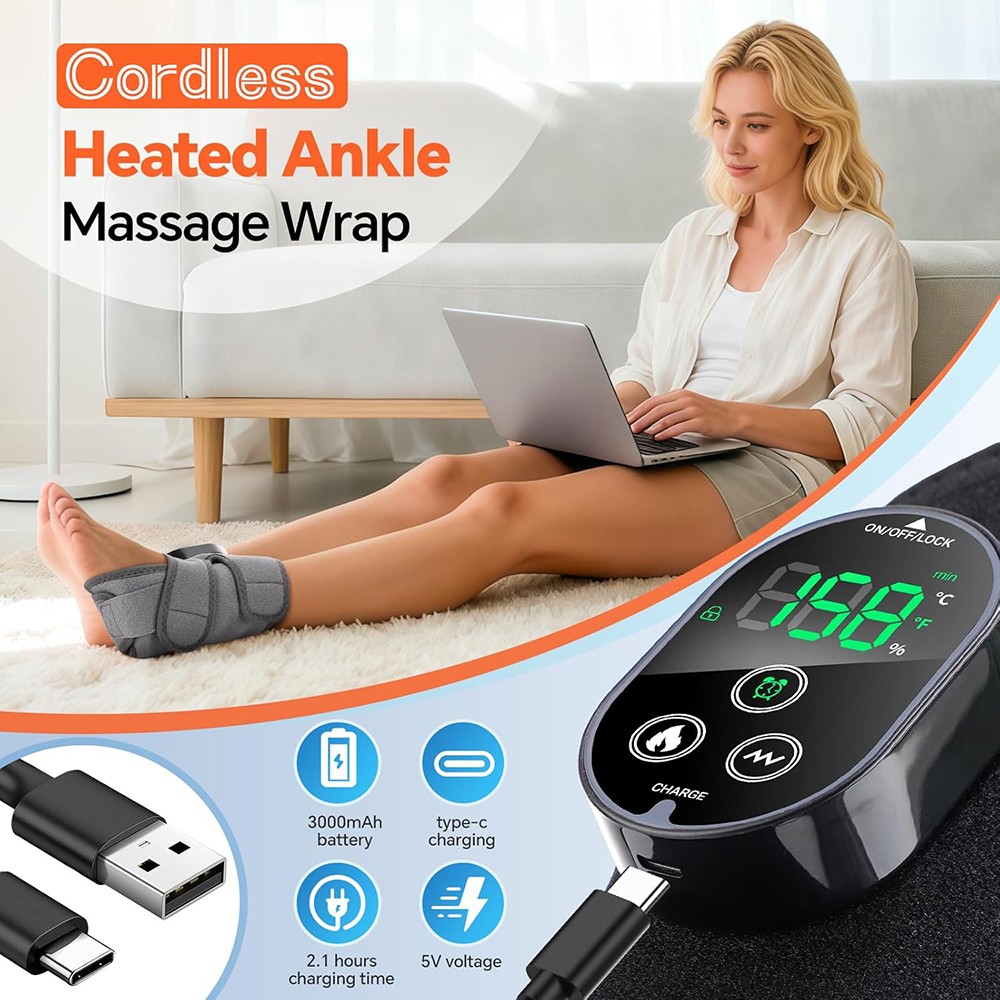 2pcs Electric Foot Ankle Massager Pain Relief 6 Heat Levels, 3 Vibration Modes