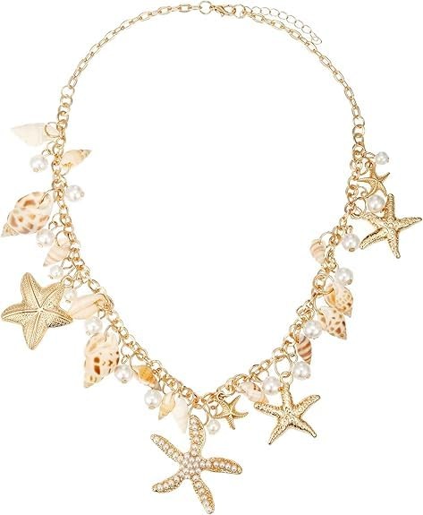CCDAZZLY Shell Starfish Necklace Bracelet 17.7 inches x 1.2 inches, White
