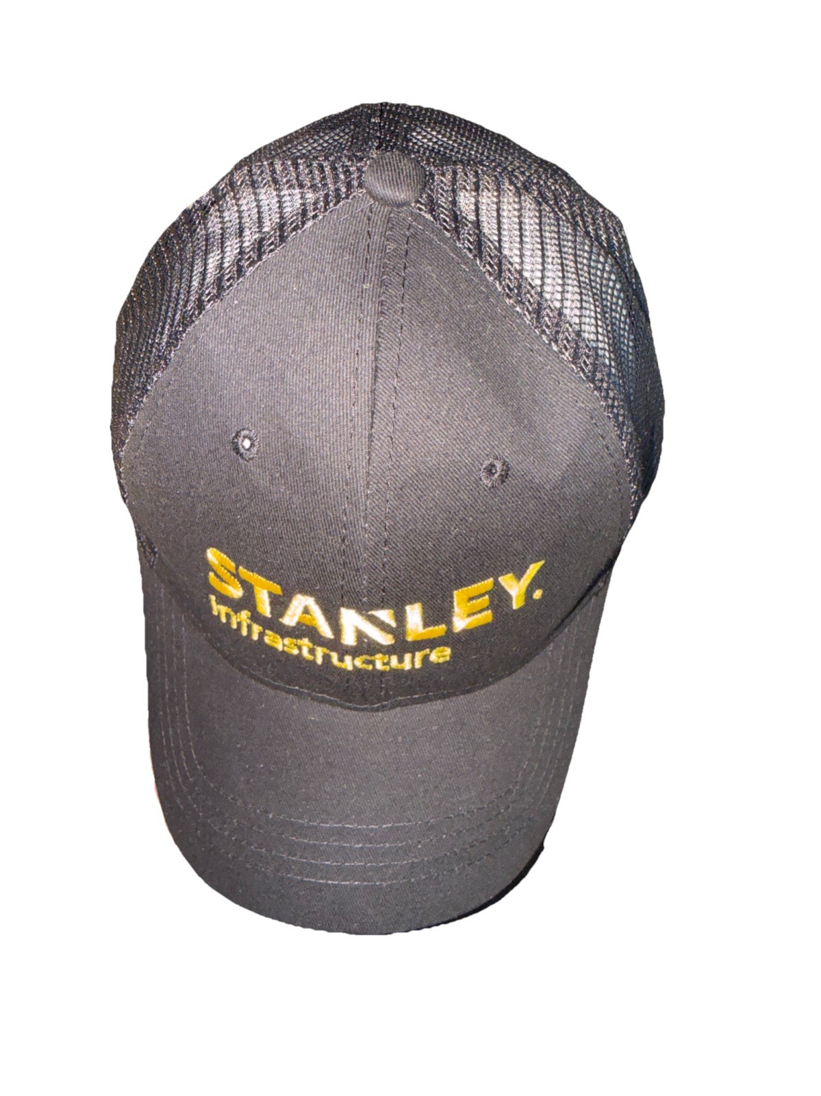 STANLEY Infrastructure in Yellow on Black Trucker Hat Cap Snapback Black Mesh