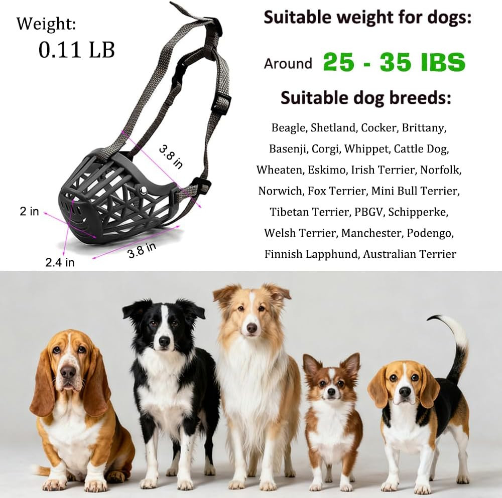 Dog Muzzle for Small Medium Sized Dogs - Adjustable Breathable Dog Basket Muzzle
