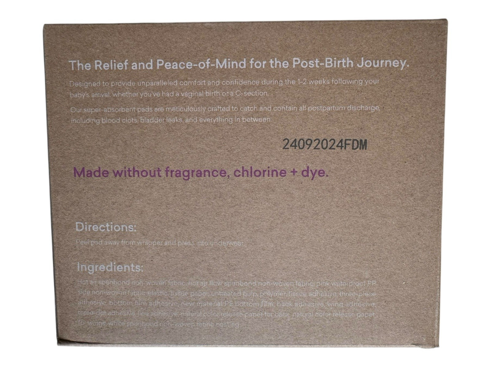 PurComfy Postpartum Secure-Catch Pads w/Wings - Fragrance & Dye Free - 24 Count